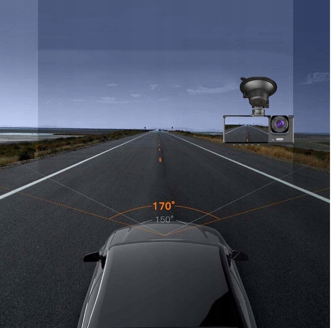 Premium Full HD 1080p automobilinė kamera su dviem kameromis, 170° kampu ir naktiniu režimu