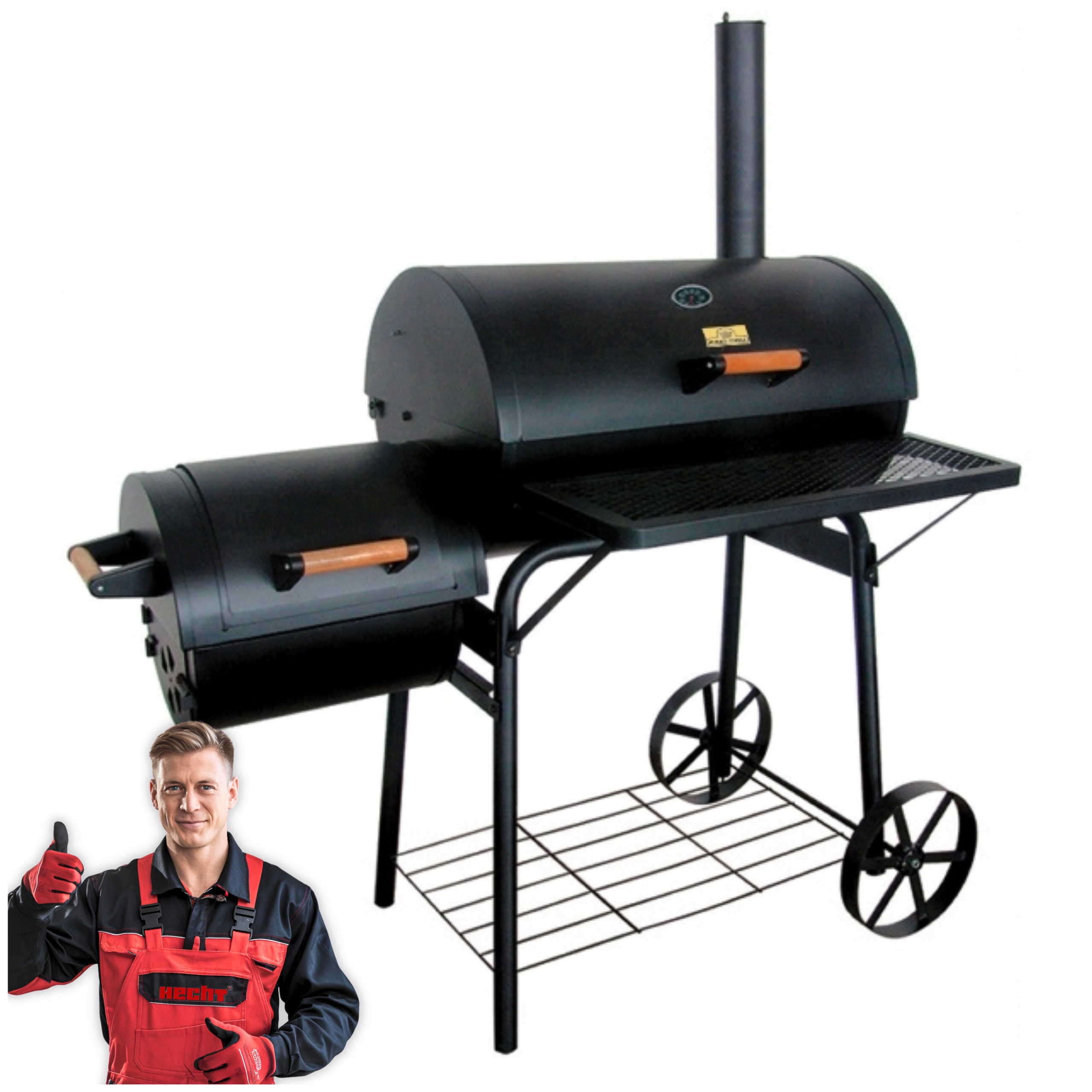 Grill Węglowy Ogrodowy Przenośny Wędzarnia Hecht Sentinel 2 Komory Grzewcze