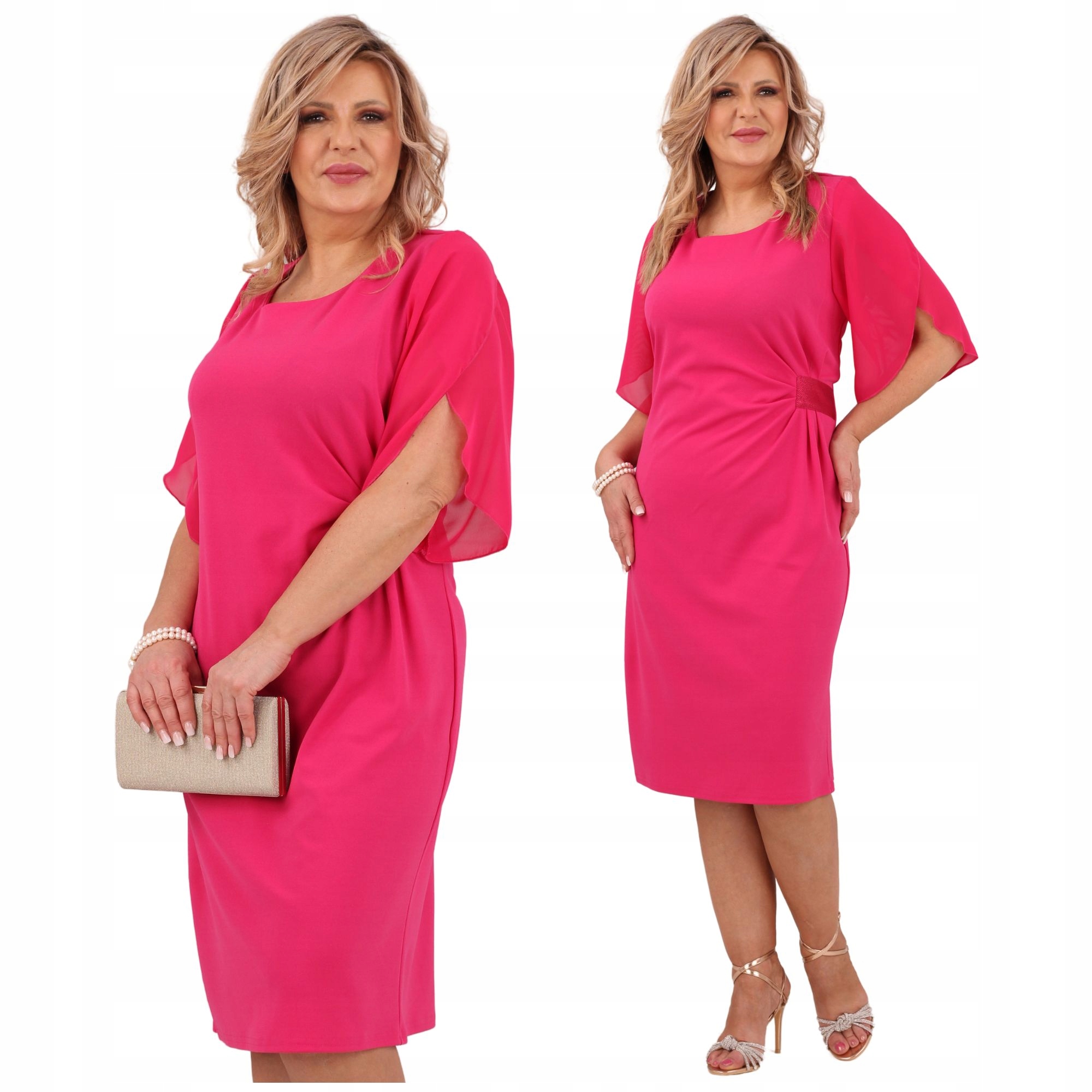 Wizytowa Sukienka Na Wesele Marszczona Polski Producent Duże Rozmiary