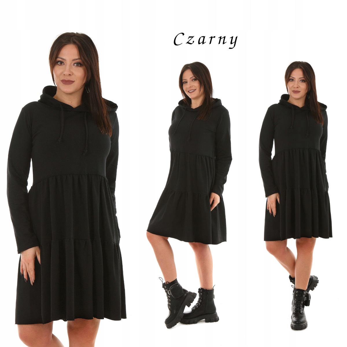 F548 Nieziemska SUKIENKA z kapturem Falbany Rozmiar uniwersalny