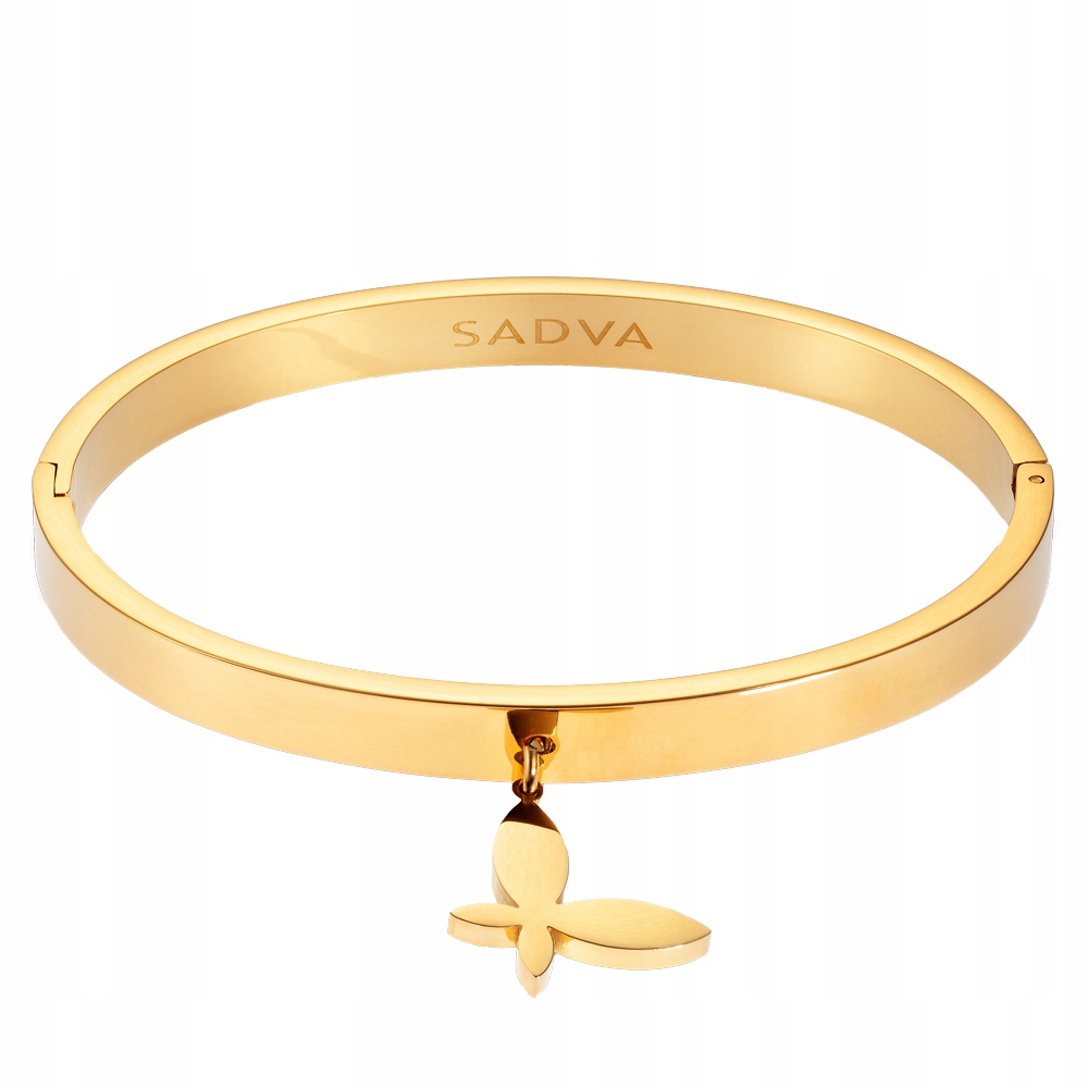 Bransoletka Pozłacana Gładka Okrągła 17cm Zawieszka Motyl Stal 18K Sadva