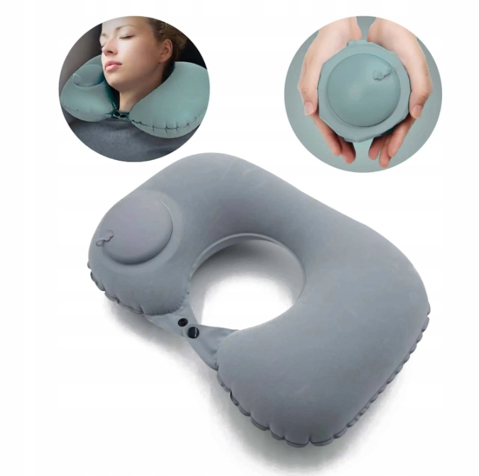 PODUSZKA PODRÓŻNA Dmuchana Samopompująca Welurowa ROGAL Do Spania Na Szyję