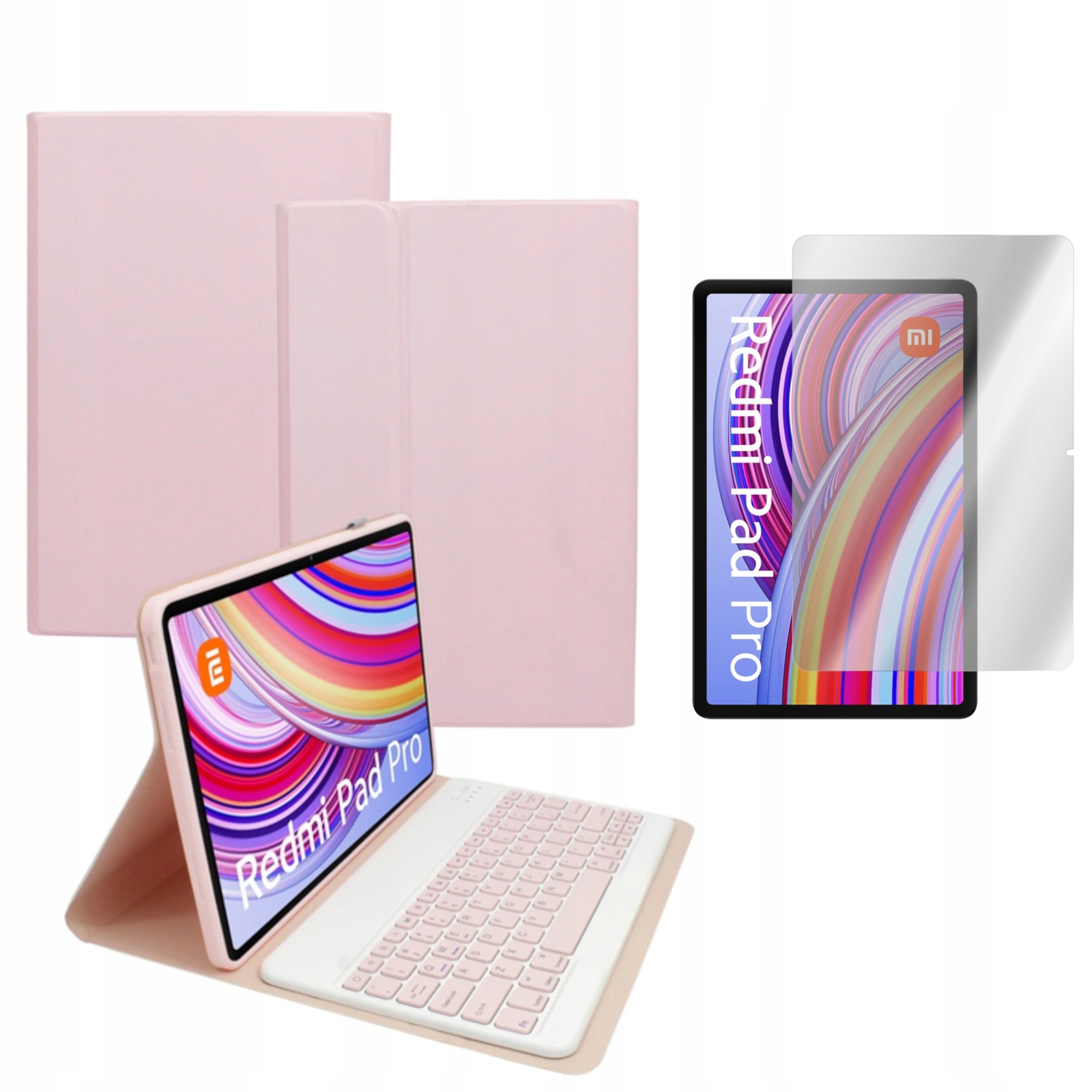 Etui do Xiaomi Redmi Pad Pro 12.1 z klawiaturą bluetooth różowe I Szkło