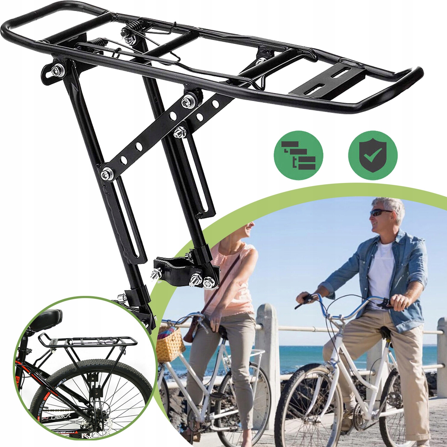 BAGAŻNIK ROWEROWY TOURING PASUJE DO ROWERÓW 24-29", Z BOCZNE RAMY OCHRONNE