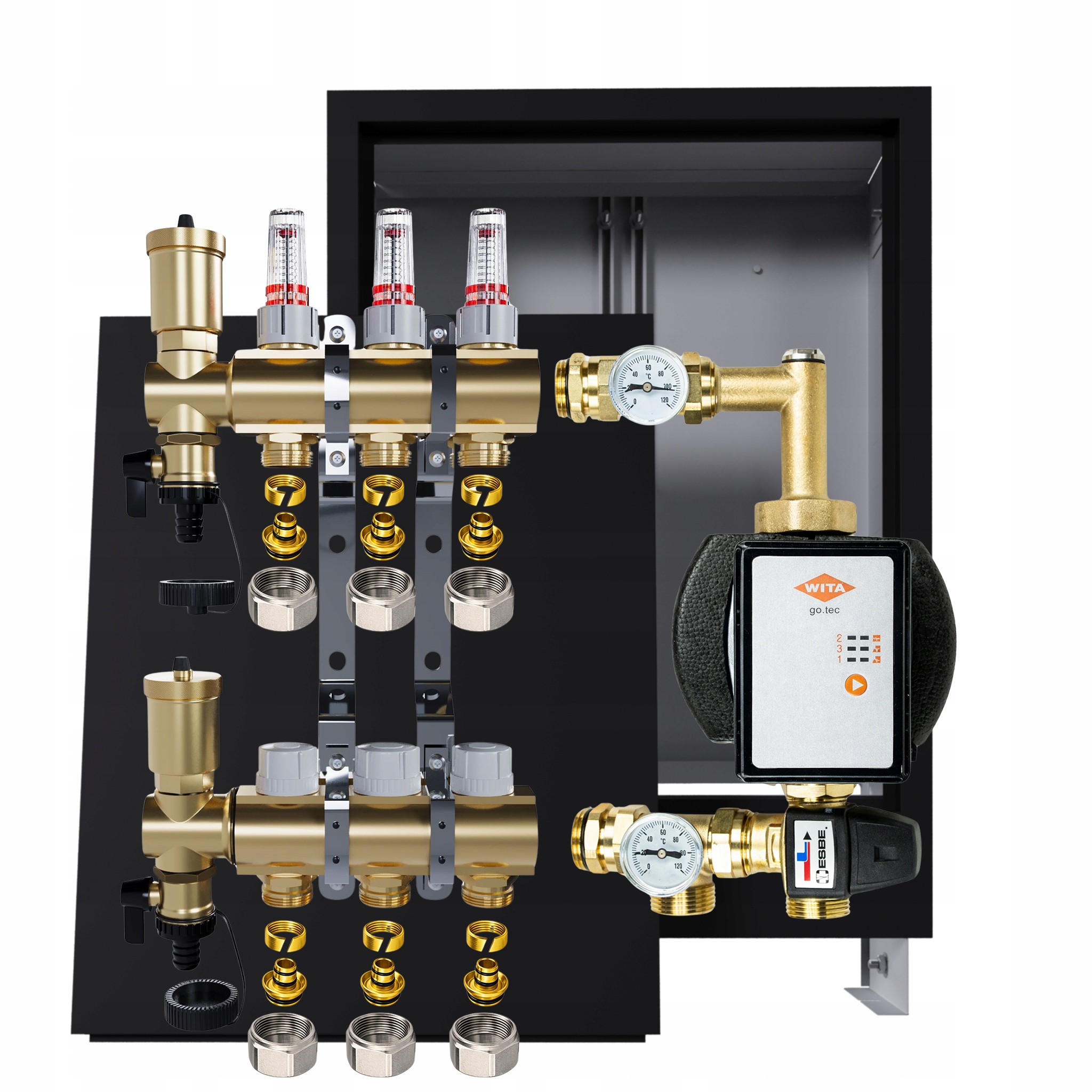 Rozdělovač pro podlahovku 3 okruhy s čerpadlem Wita podomítková skříňka Pex