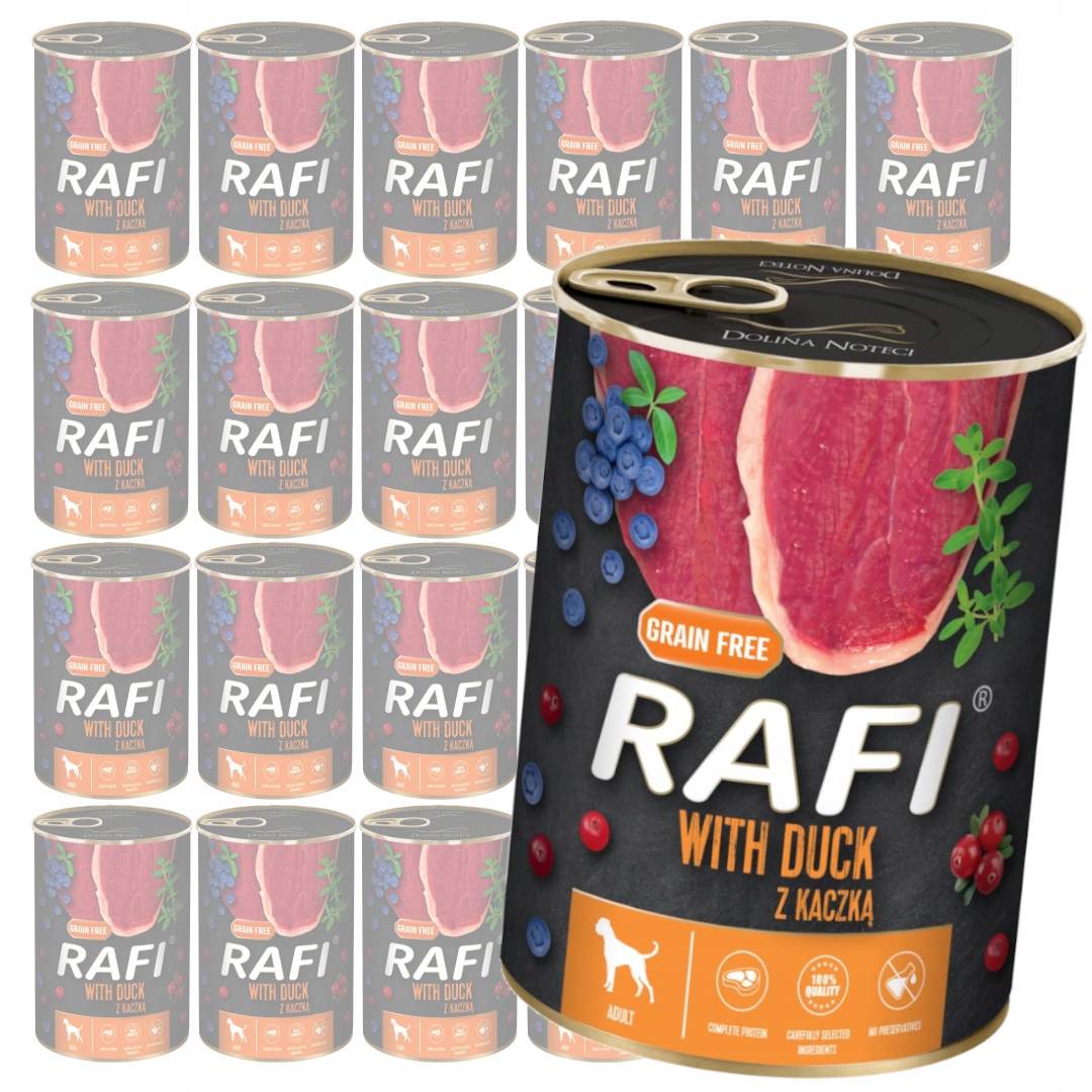 Levně Rafi 24x400 g Bezobilné Vlhké Krmivo pro psy s brusinkovou kachnou a borůvkou