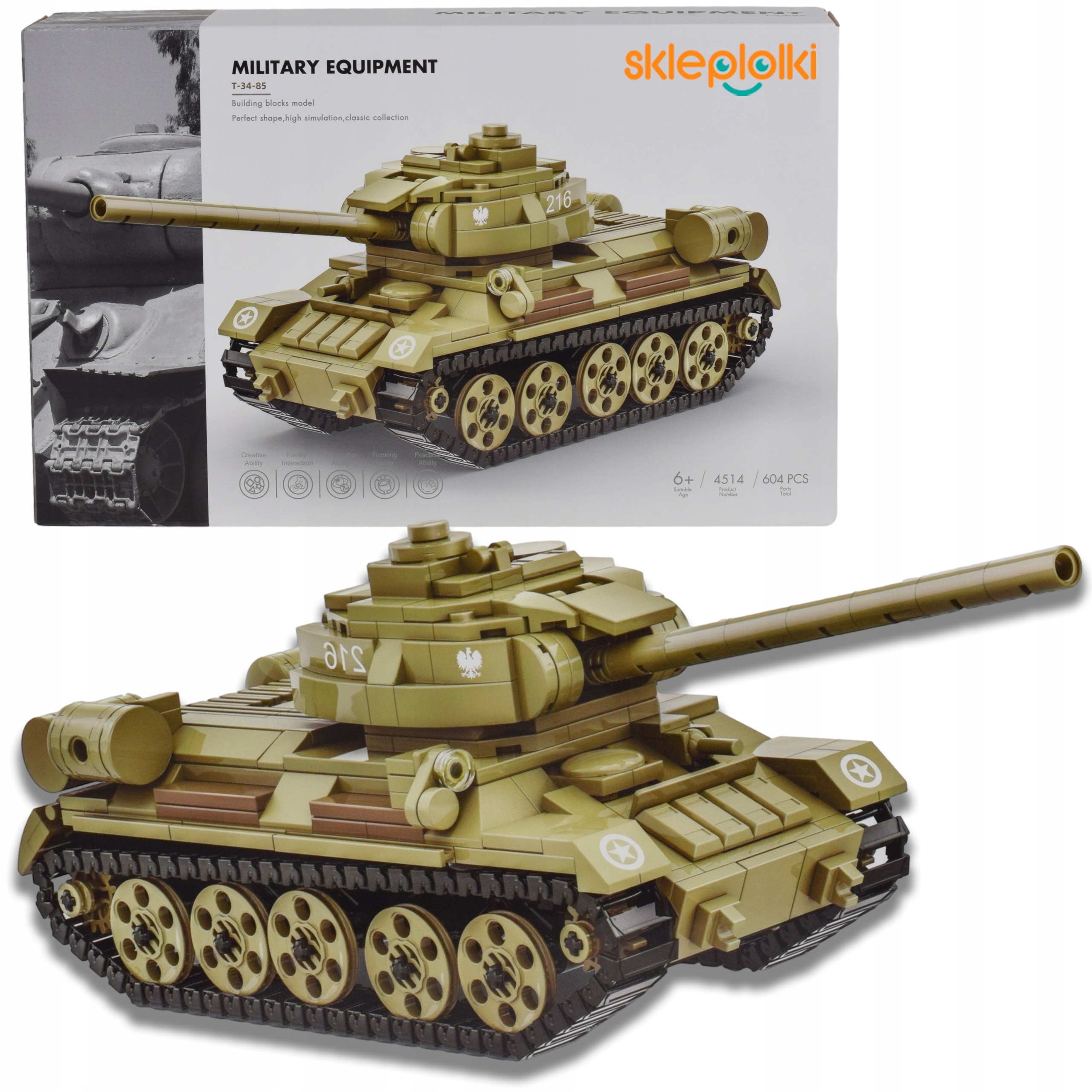Klocki Konstrukcyjne Czołg Bojowy T-34 Historyczny Zestaw dla Dzieci 5 szt.