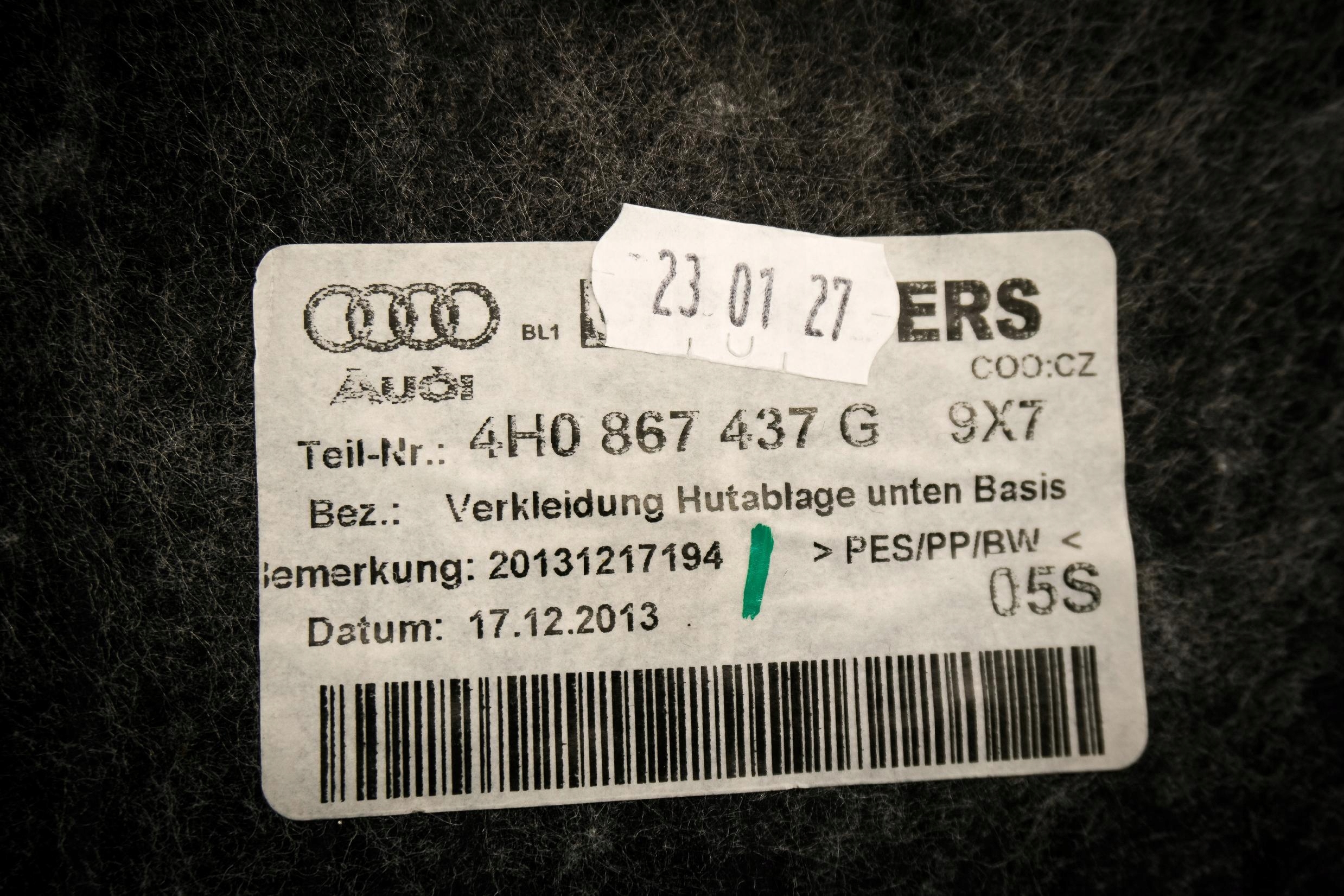 AUTOTEPPICHE hinten blachy Audi A8 S8 4H0867437G 9X7