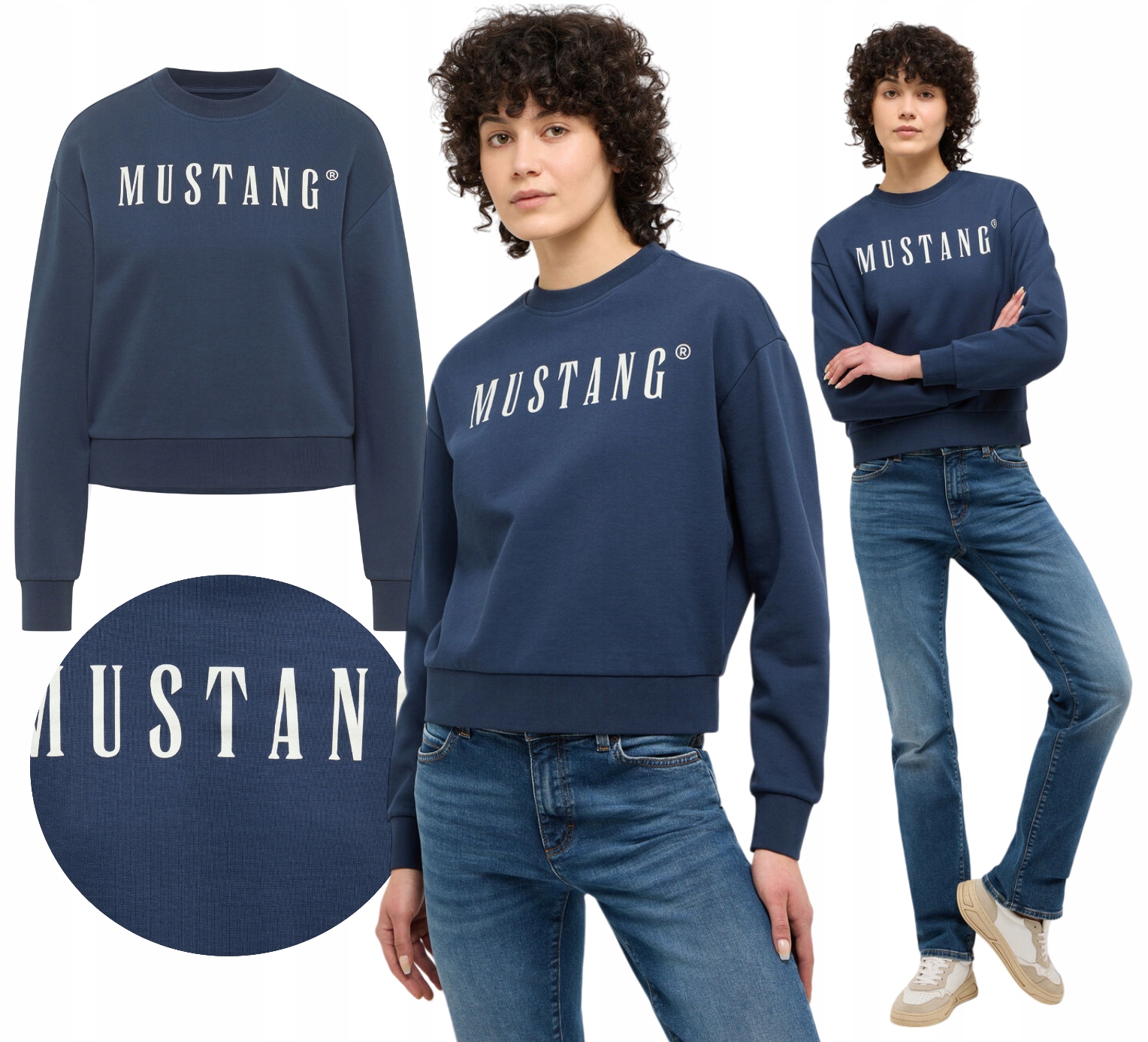 Mikina Bez Kapuce Mustang Lindsey Tmavě modrá Nápis vel. S