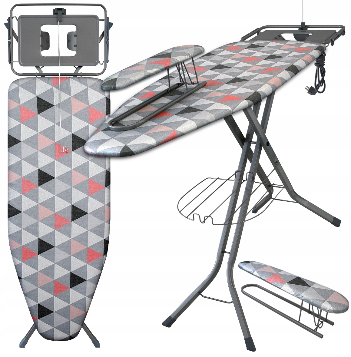 Deska do prasowania duża 130x48 z gniazdem do generatora pary składana