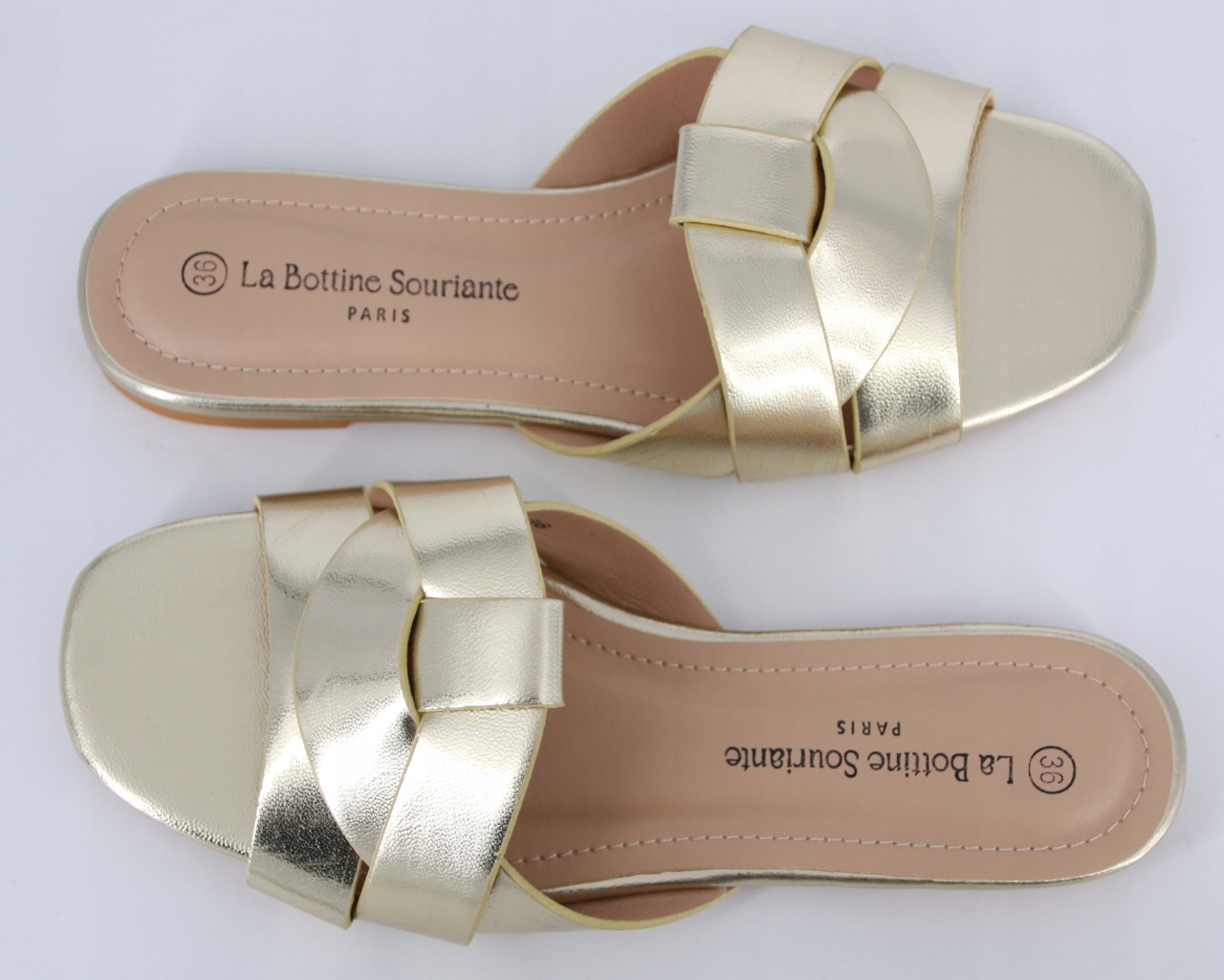 ZŁOTE LETNIE KLAPKI DAMSKIE EKO SKÓRA BUTY NISKI OBCAS WYGODNE 40 Oryginalne opakowanie producenta pudełko