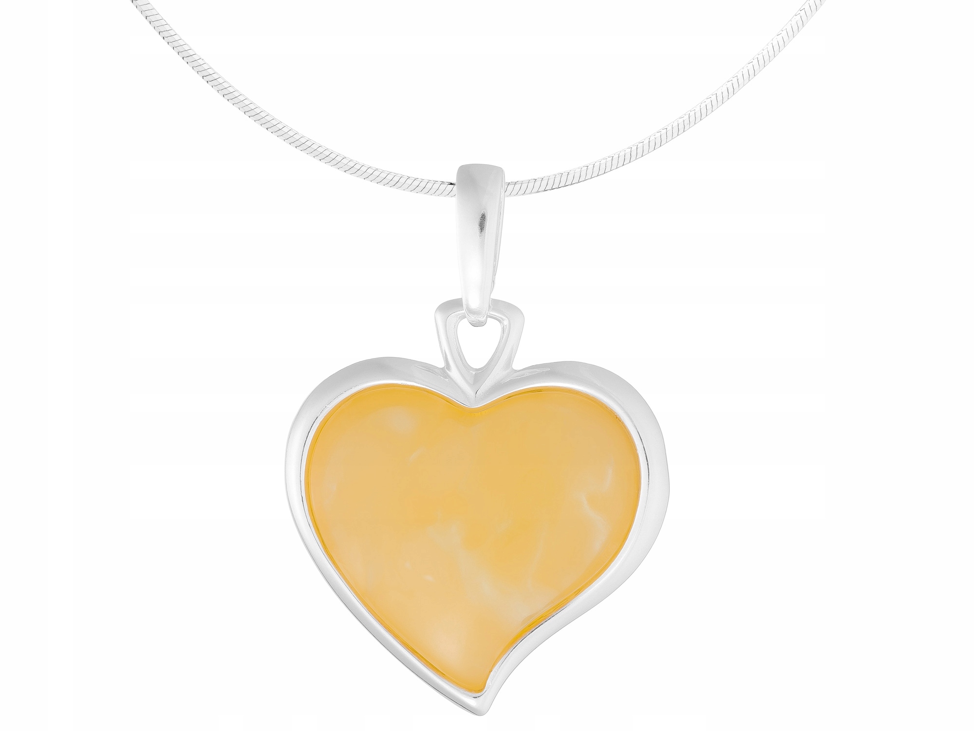 Krátký stříbrný dámský náhrdelník Velké srdce s mléčným jantarem Choker 32