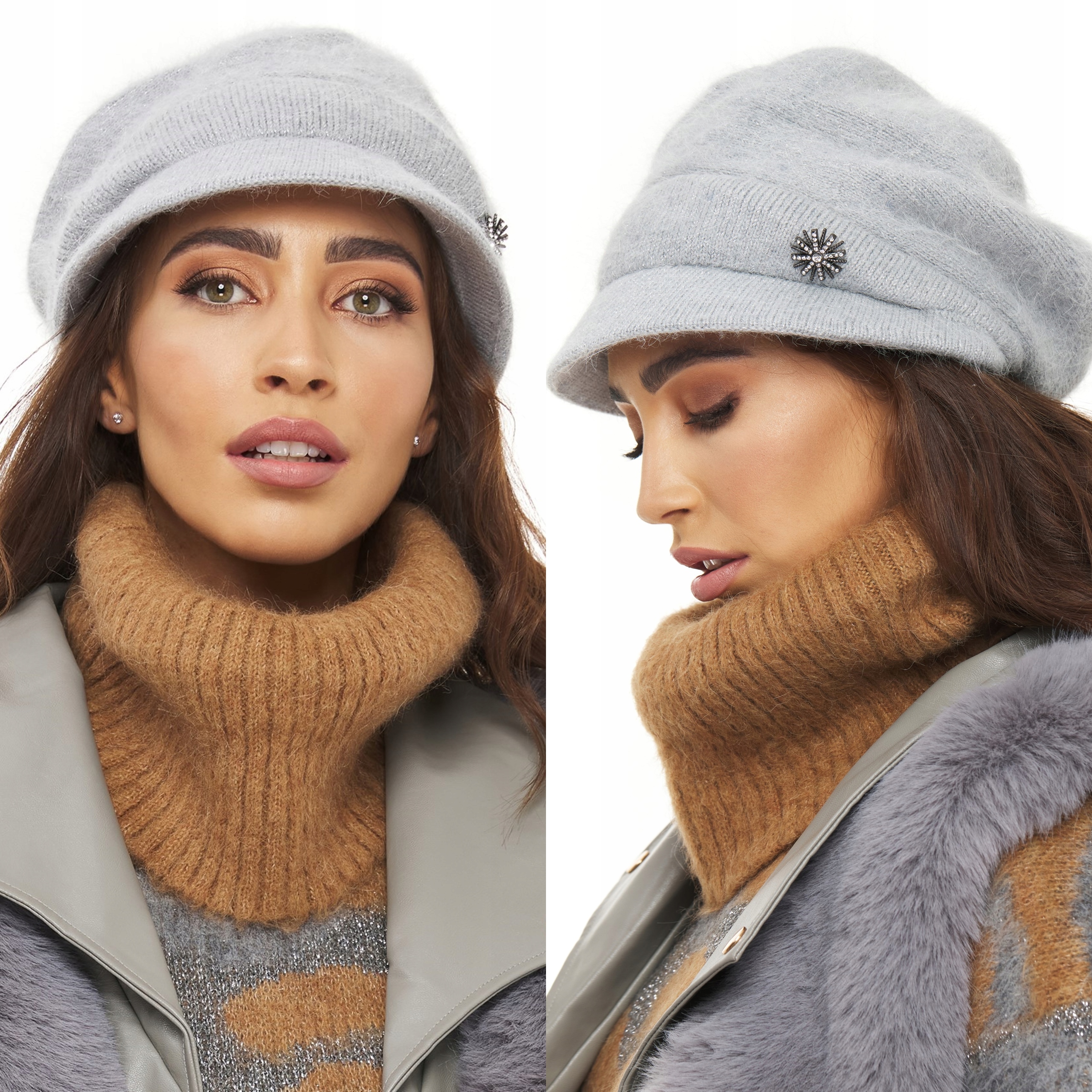 

Kaszkiet Czapka Beret moher z gwiazdką szarość