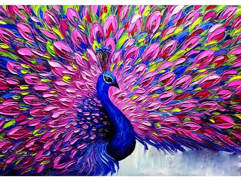 Haft Diamentowy Mozaika Obraz KOLOROWY PAW 40x30cm