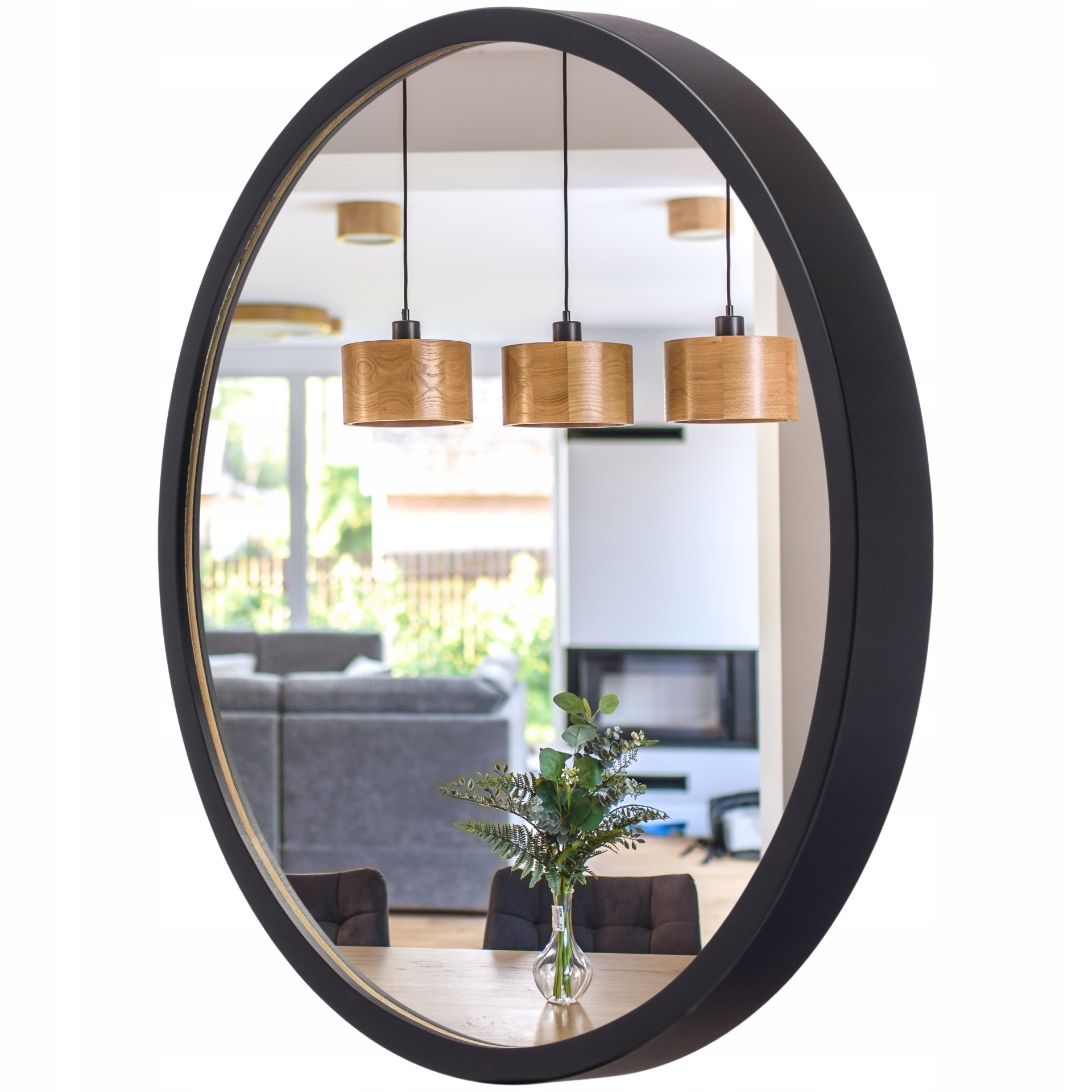 Kúpeľňové zrkadlo Leja okrúhle fi475 Čierne v drevenom ráme, Stylové