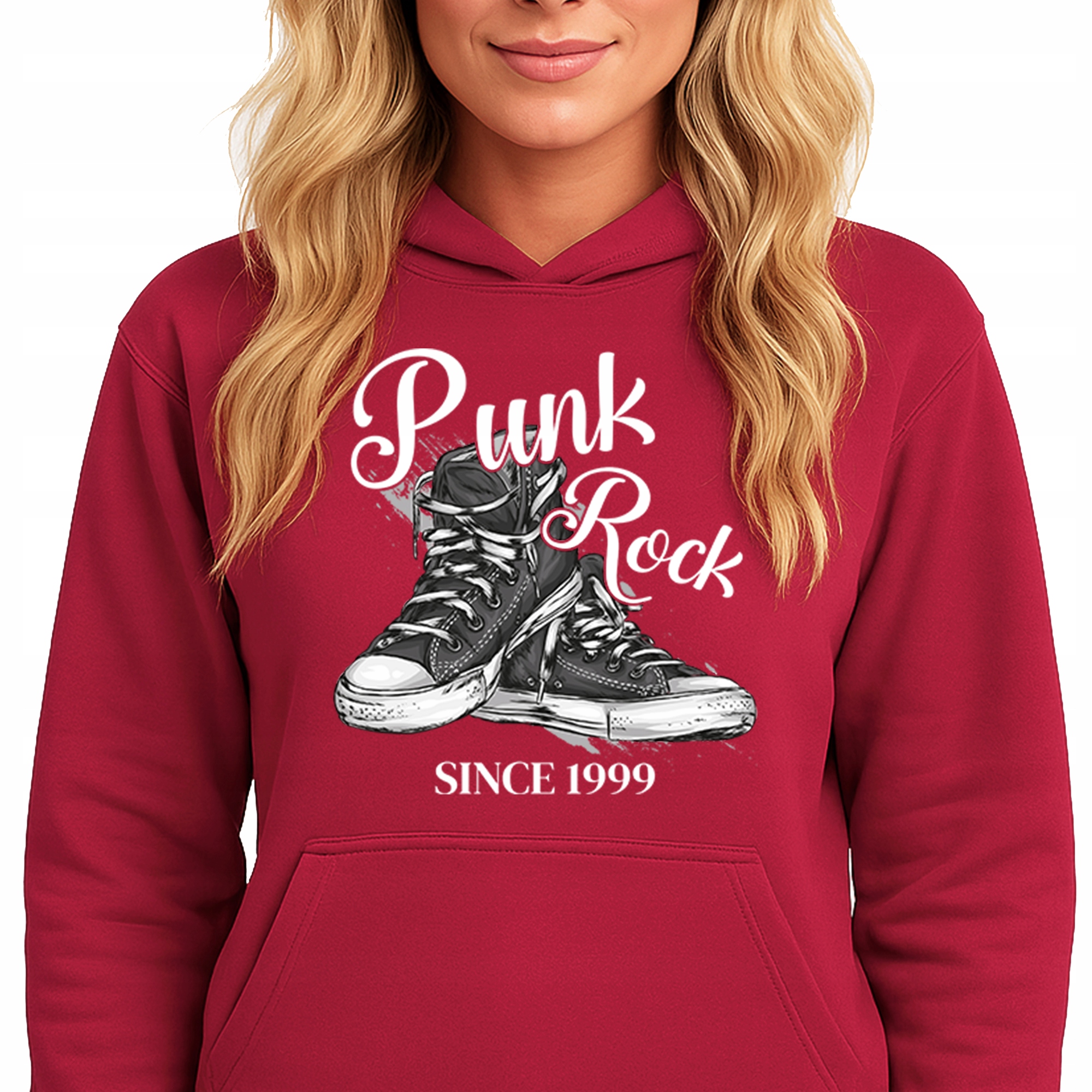 Mikina S Kapucí Červená Hoodie Módní Punk Rock Vel M