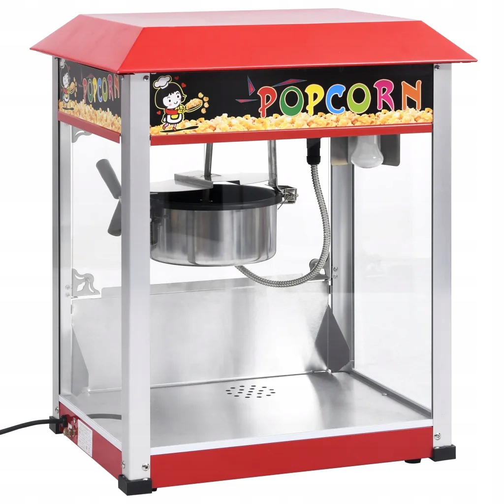 Stroj na popcorn 1400W, červený, 54,5x40,5x68 cm, teflonový povrch, ocel/sklo