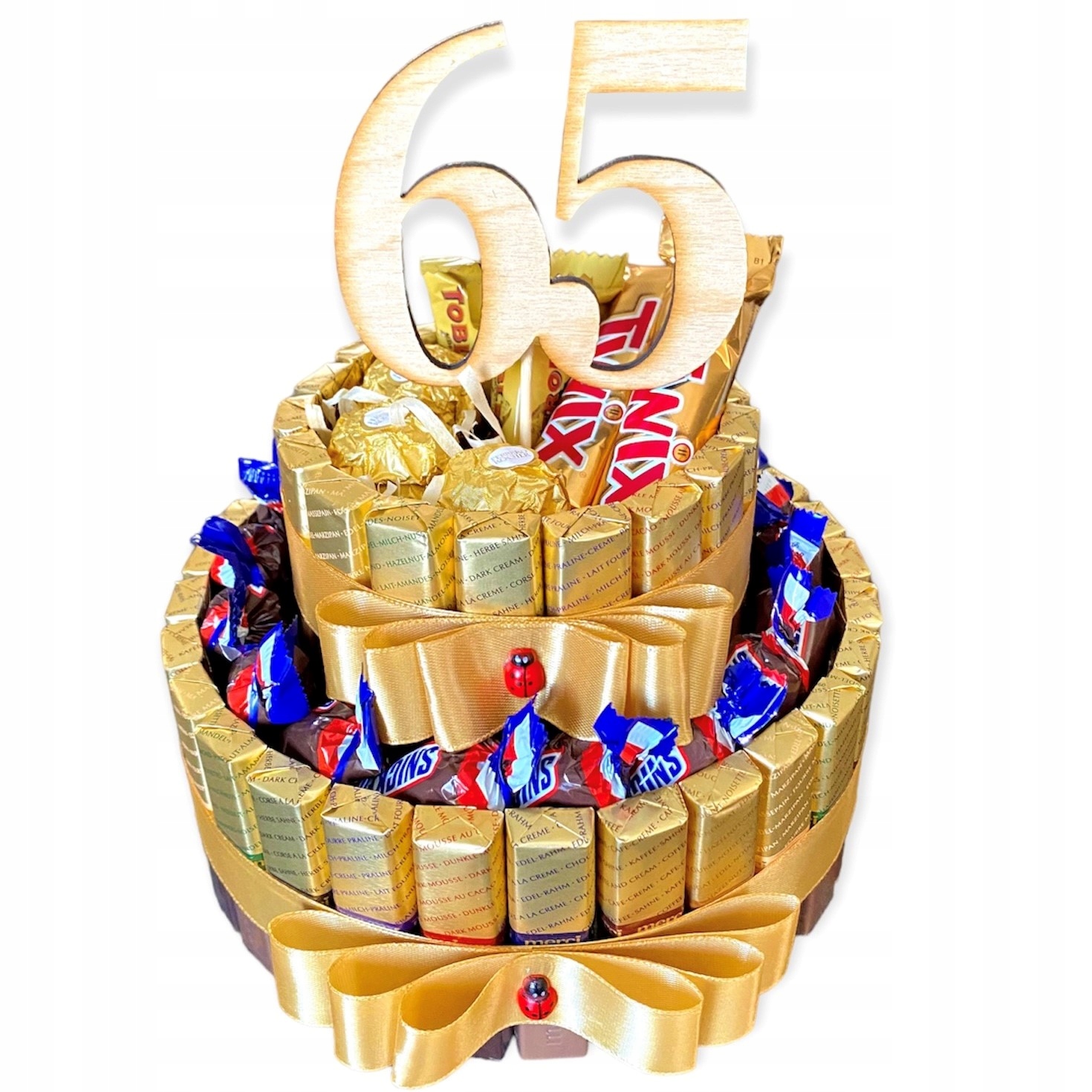 Tort 2 piętrowy Merci Zestaw na Urodziny z liczbą 55 65 70 80