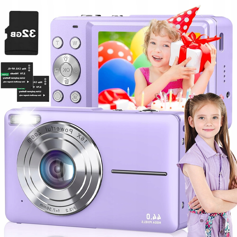 Digitální Fotoaparát Hd 1080P 44MP 16X Zoom 700MAH+2XAKU+KARTA 32 Gb Fialová