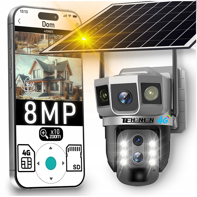 Dvojitá Solární Kamera 2V1 Pro Sim Kartu 4G Lte Venkovní Otočná Gsm 2x4MP