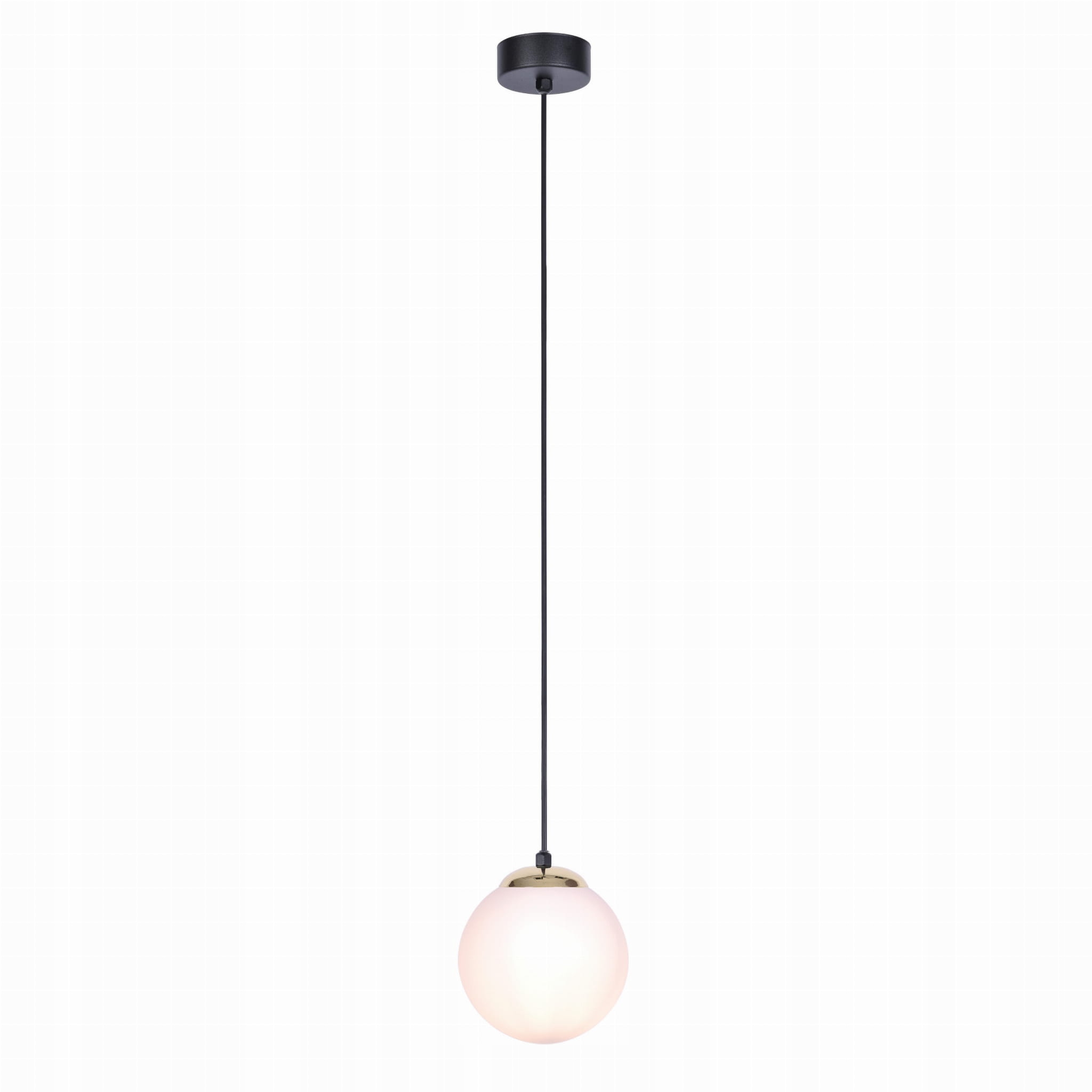 Závěsná lampa nad stůl, bílá skleněná koule Kaja