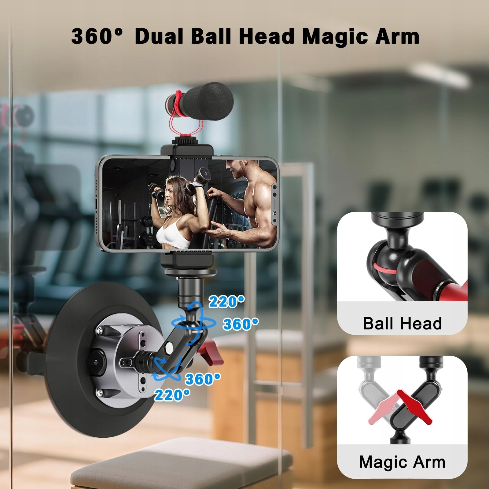 Uchwyt Samochodowy Przyssawka Do Kamery Telefonu DSLR Magic Arm JUBORUI — miniatura 4