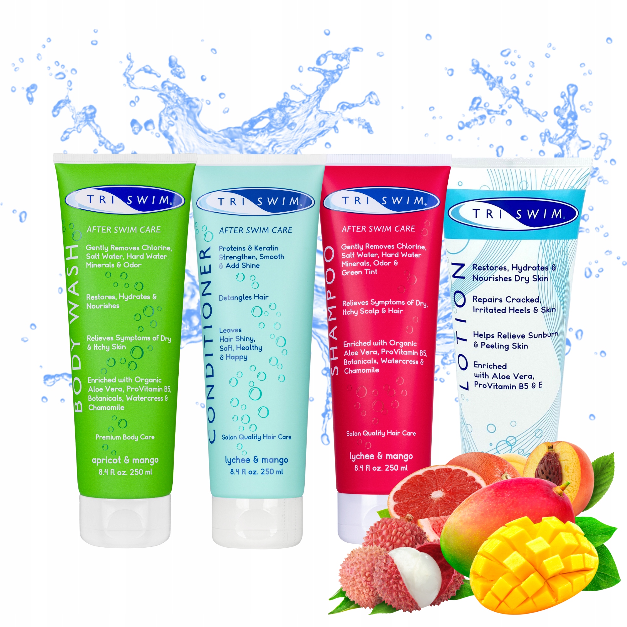 Szampon-Odżywka do włosów-Żel-Balsam do Ciała 4 Zestaw na Basen Anty-chlor