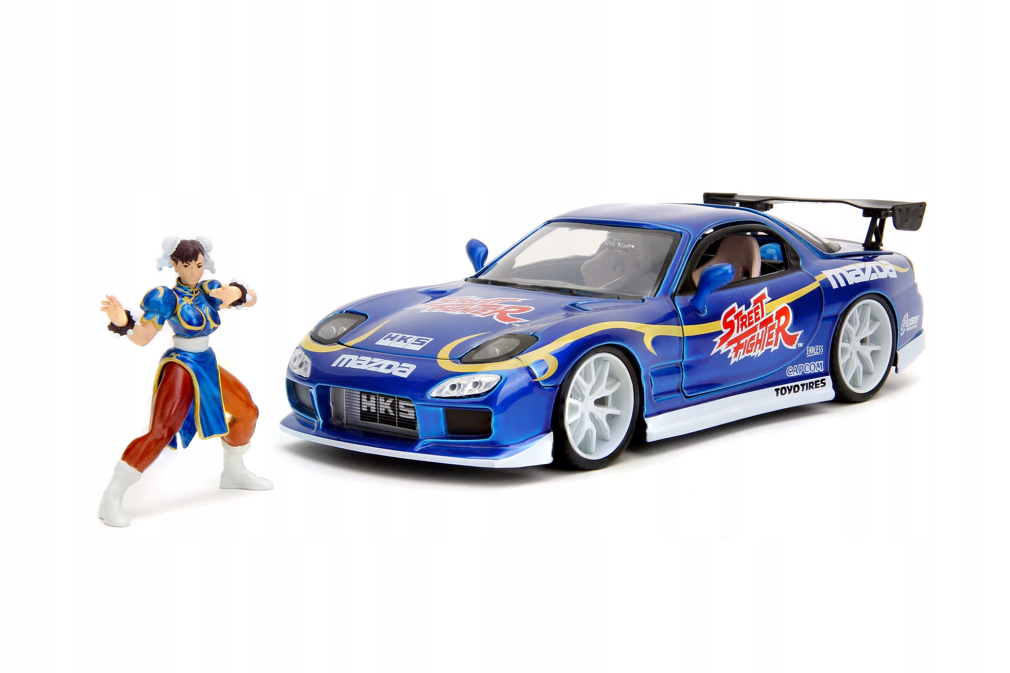 Jada Street Fighter 1993 Mazda RX-7 Figurka Chun-li 1:24 Nowy Metal Model