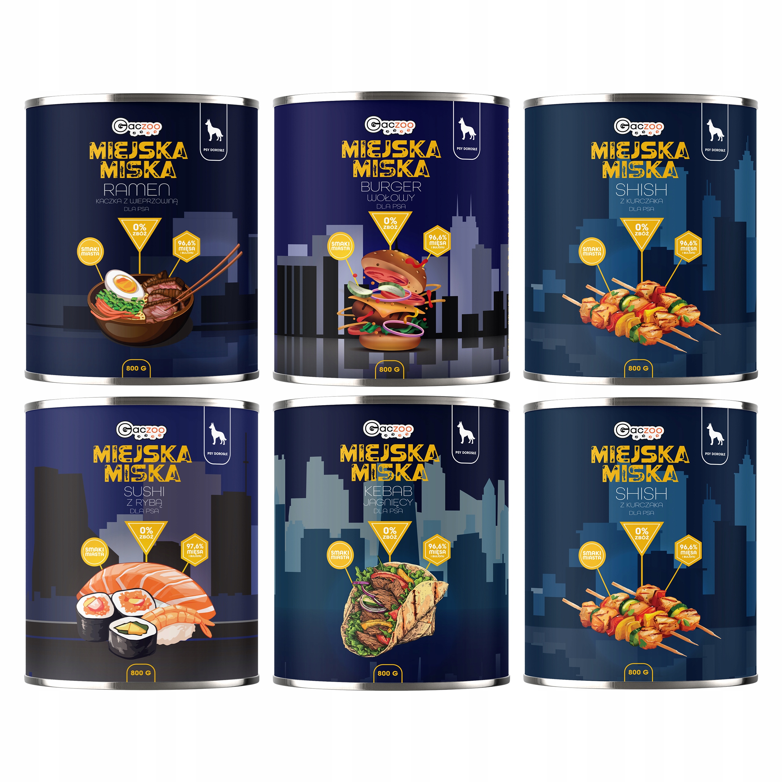 Gaczoo Městská miska bezobilná krmivo mokré pro psa mix chutí 6 x 800 g