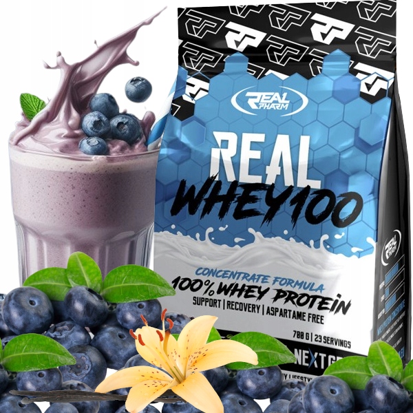 Syrovátkový protein Wpc doplněk stravy Whey 100 Real Pharm 700g Vanilka-borůvka