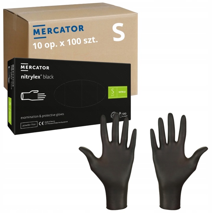 Nitrilové rukavice Černé Mercator Nitrylex černé 10 ks x 100 ks, velikost S