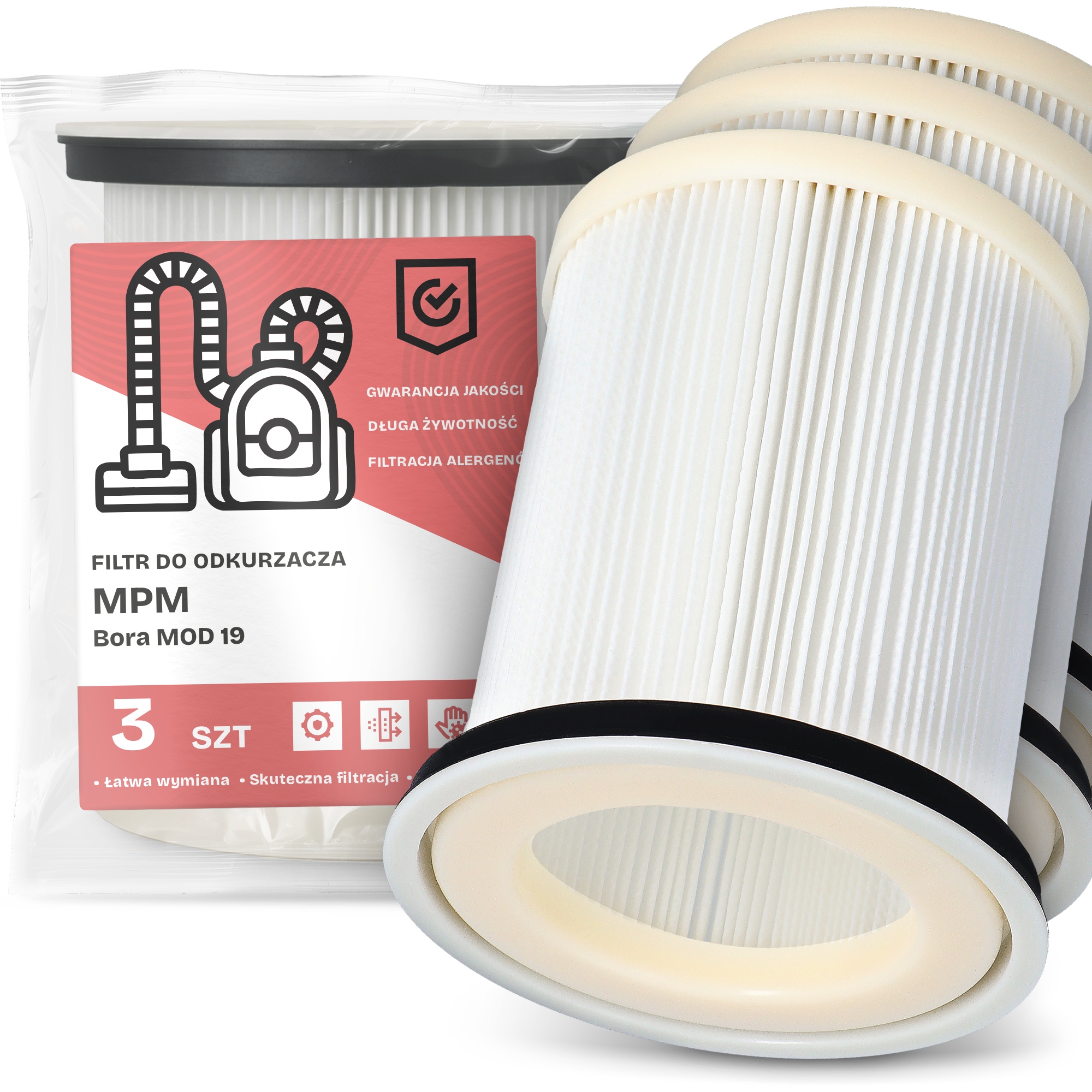 3x Vzduchový Filtr pro vysavač Mpm Bora Mod 19 Hepa Omyvatelný Em-w