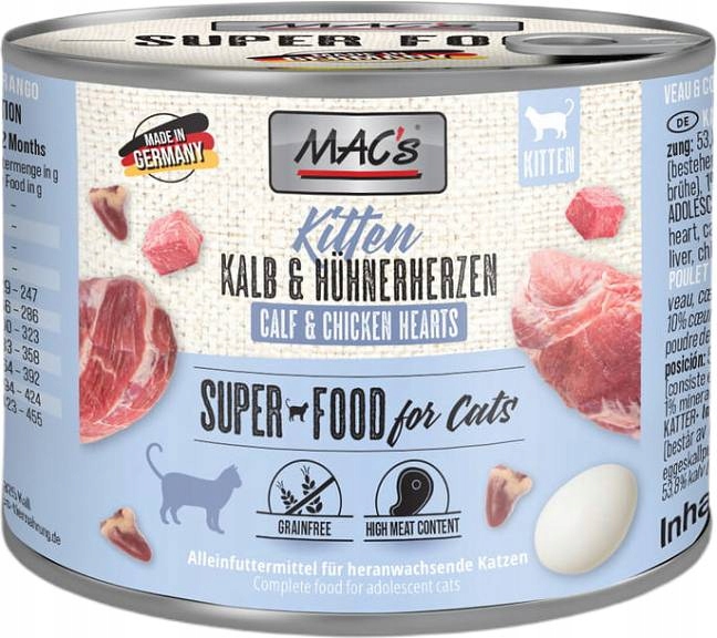 Levně 5X MAC’s Cat Kitten telecí srdce slepice vlhké krmivo 200 g
