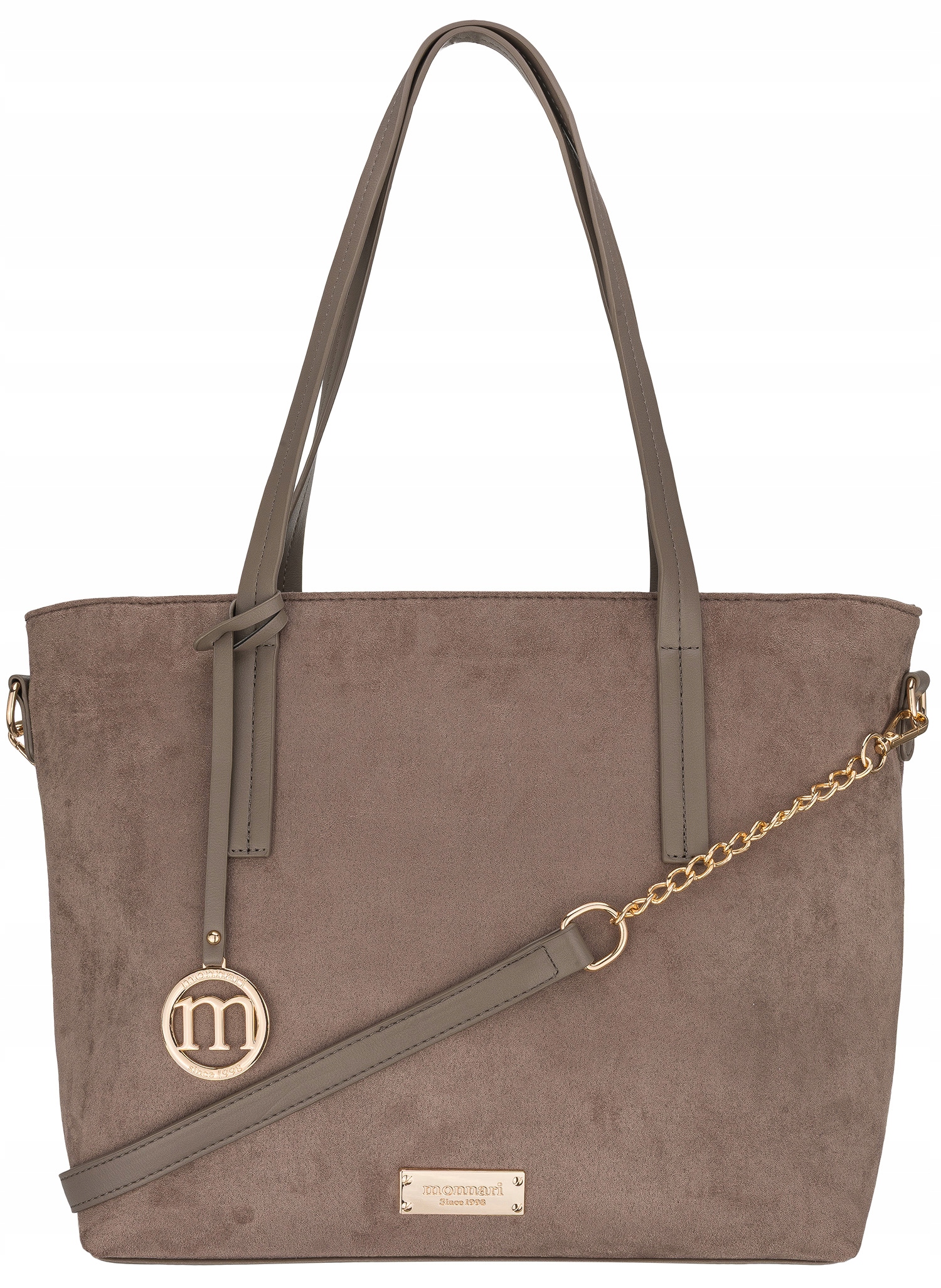 Torebka Damska Shopper Monnari Na Ramię Zamsz Beżowa Zawieszka Pojemna A4