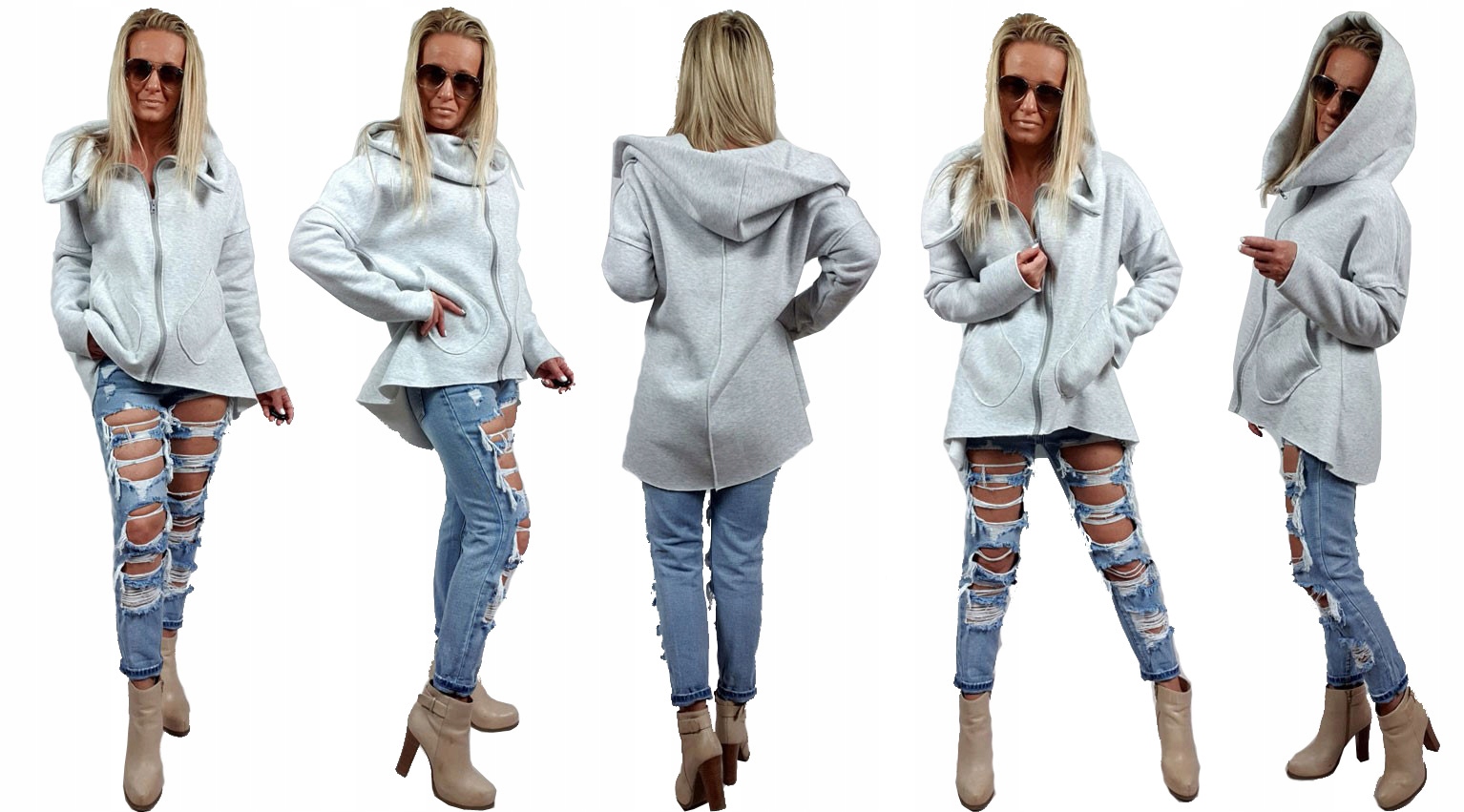 

Asymetryczna Bluza Tunika Kardigan Komin Kaptu XXL