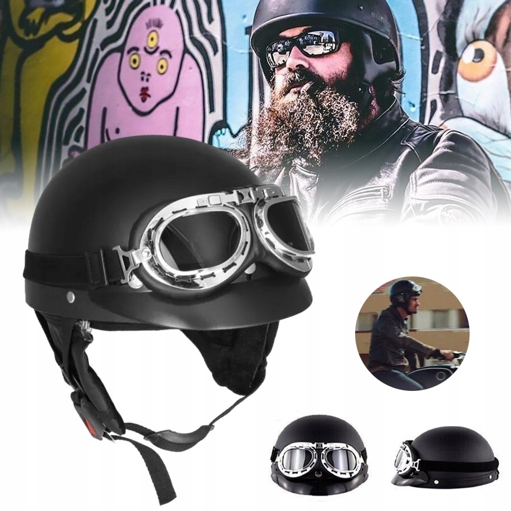 KASK MOTOCYKLOWY DOROSŁYCH PÓŁOTWARTY KASK MOTOCYKLOWY Z GOGLAMI OCHRONNYMI