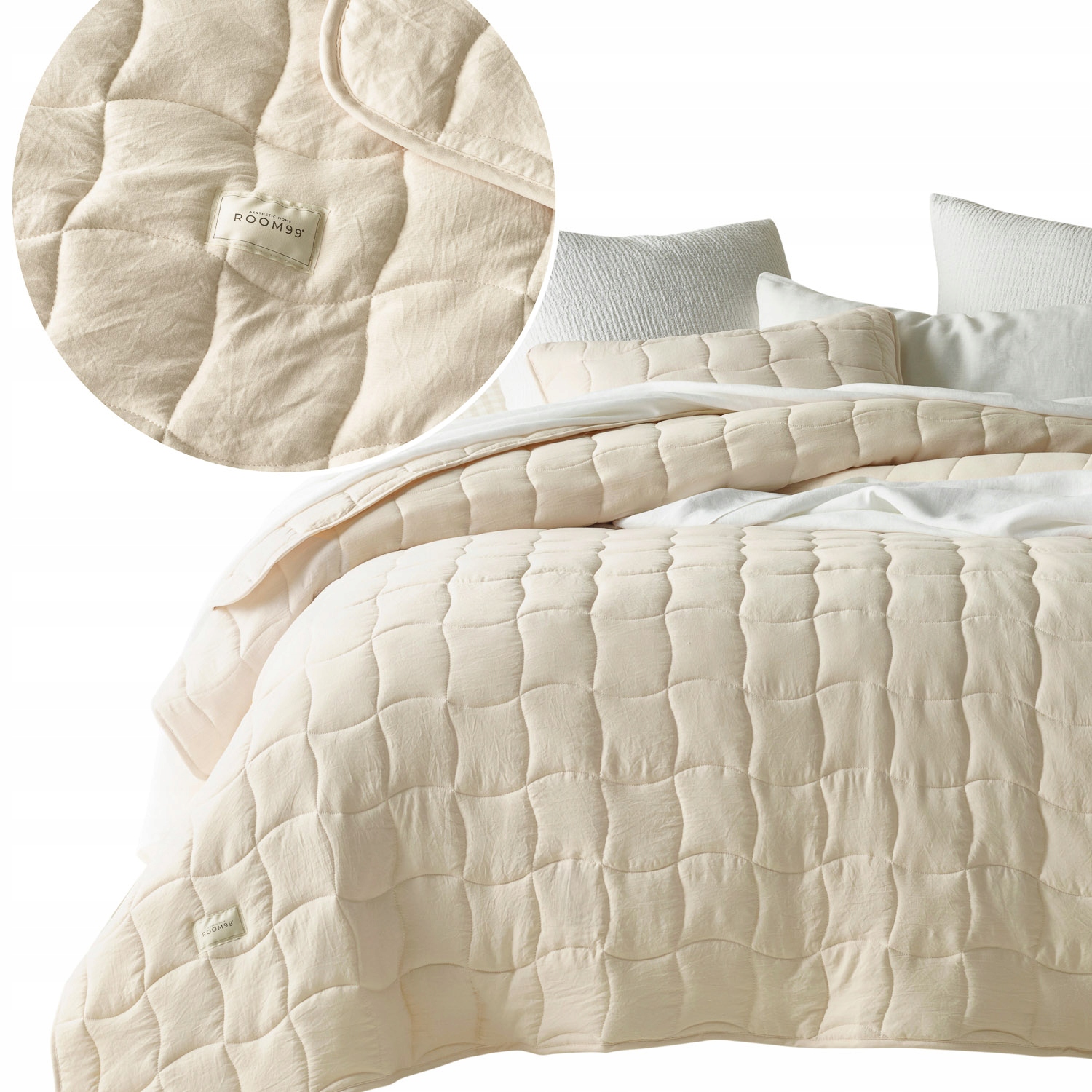 ROOM99 Přehoz na postel 220x240 krémová elegantní prošívaná kapa Marshmallow