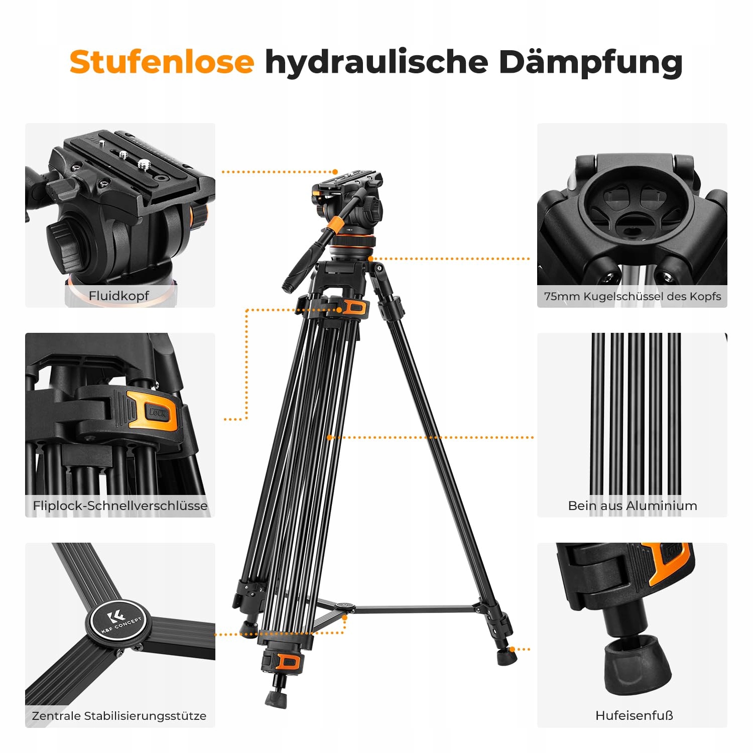 K&F CONCEPT Statyw Video 191cm 360° Głowica Fluidowa DSLR Camcorder 10kg — miniatura 3