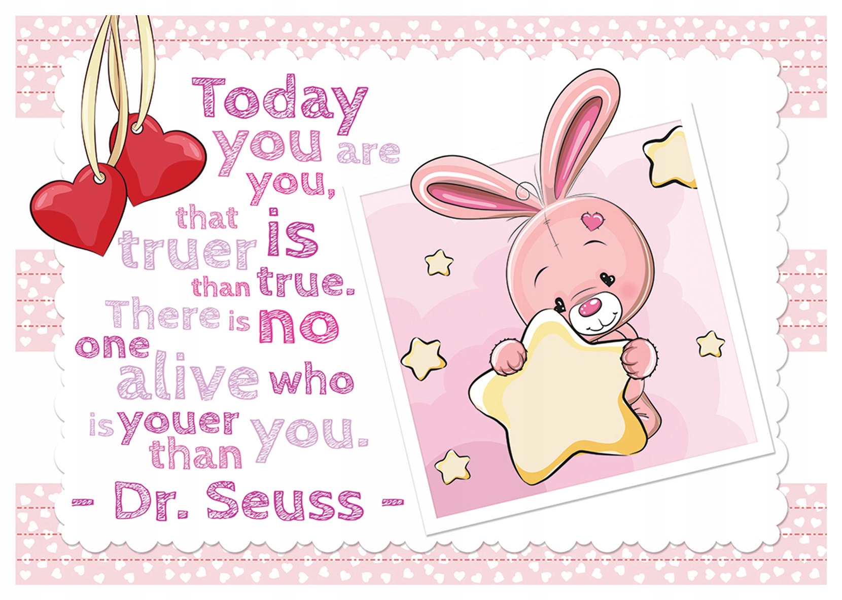 Fototapeta Růžový Králíček a dětská hvězdička Citát 208x146 lepidlo