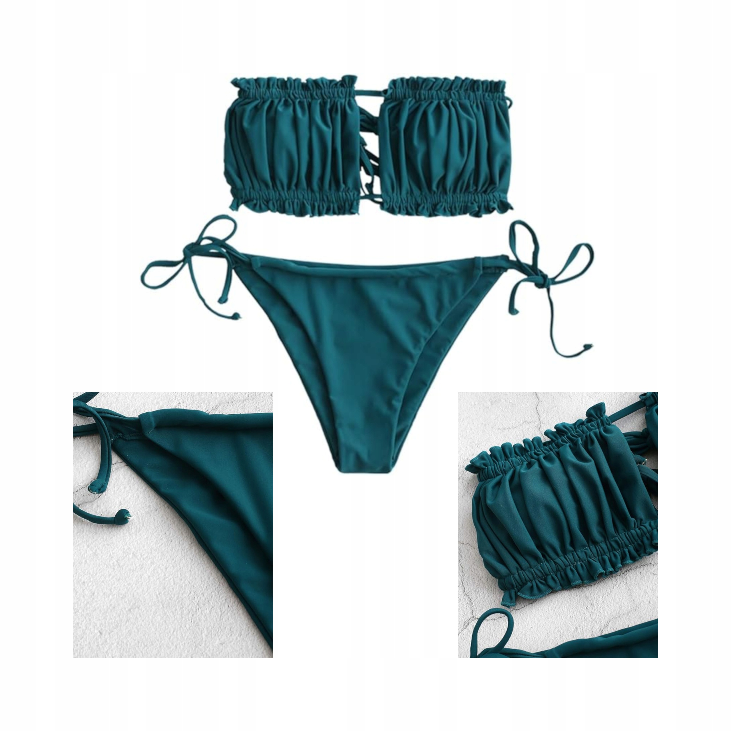 Zaful Bandeau Ribbed Ruffle High Cut Dámské Plavky Bikini L