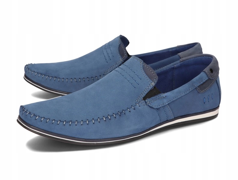 MOKASYNY BUTY MĘSKIE SKÓRA CASUAL 876 NIEBIESKI 44 Rozmiar 44