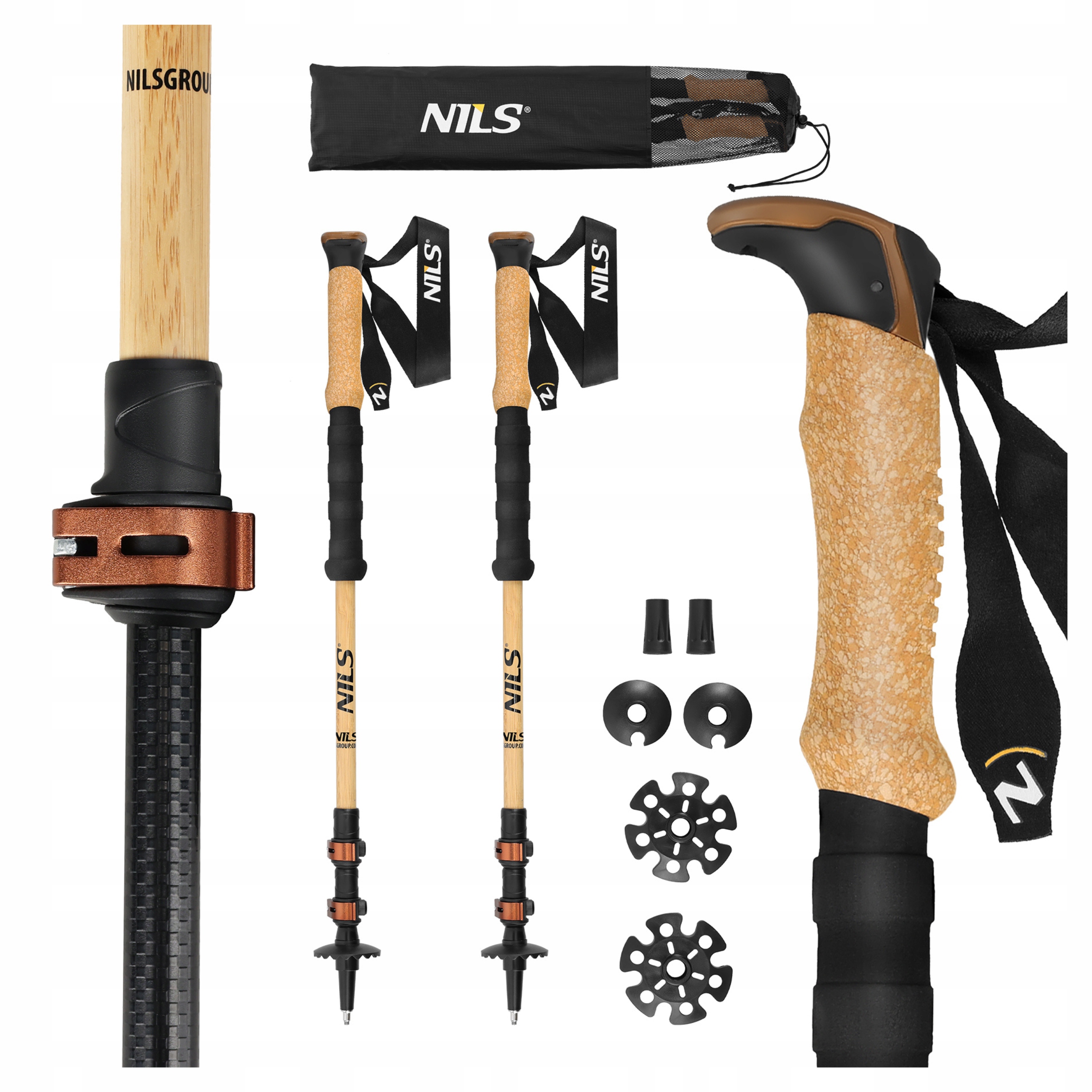 Trekingové hole Nordic Walking nastavitelné, bambusové