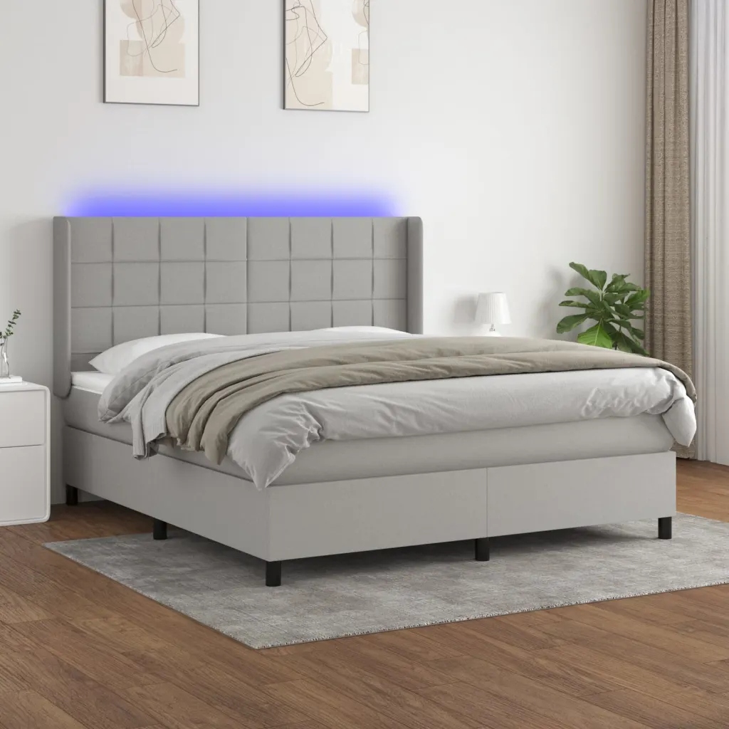 Box spring postel s matrací a Led světle šedá 180x200 cm textil Šedá 313833
