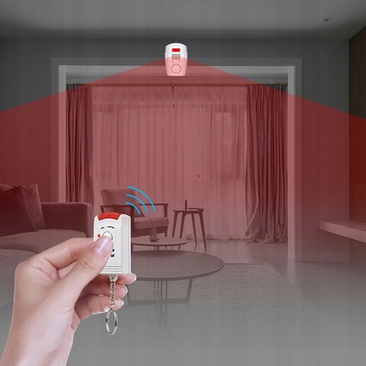 ALARM BEZPRZEWODOWY CZUJNIK RUCHU 105dB + 2 PILOTY Stan opakowania oryginalne