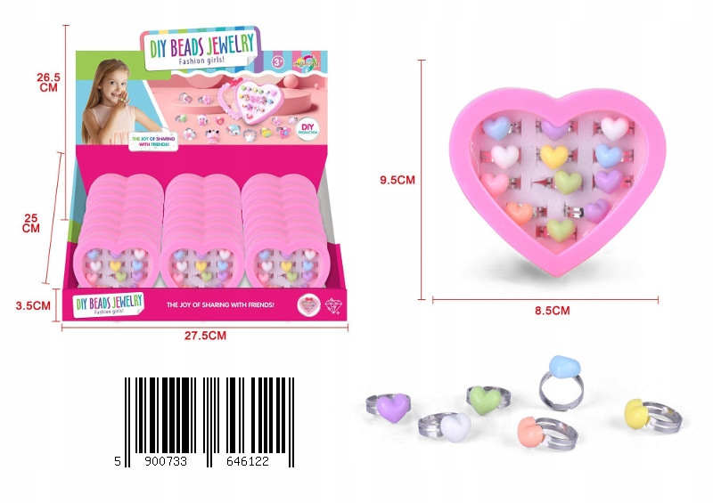 SERCE BIŻUTERIA PIERŚCIONKI DLA DZIEWCZYNKI 12SZT Stan opakowania oryginalne