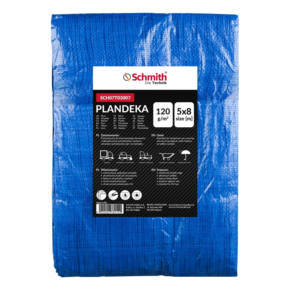 Krycí plachta vyztužená proti vodě 120 g/m² 5x8 m Uv Schmith