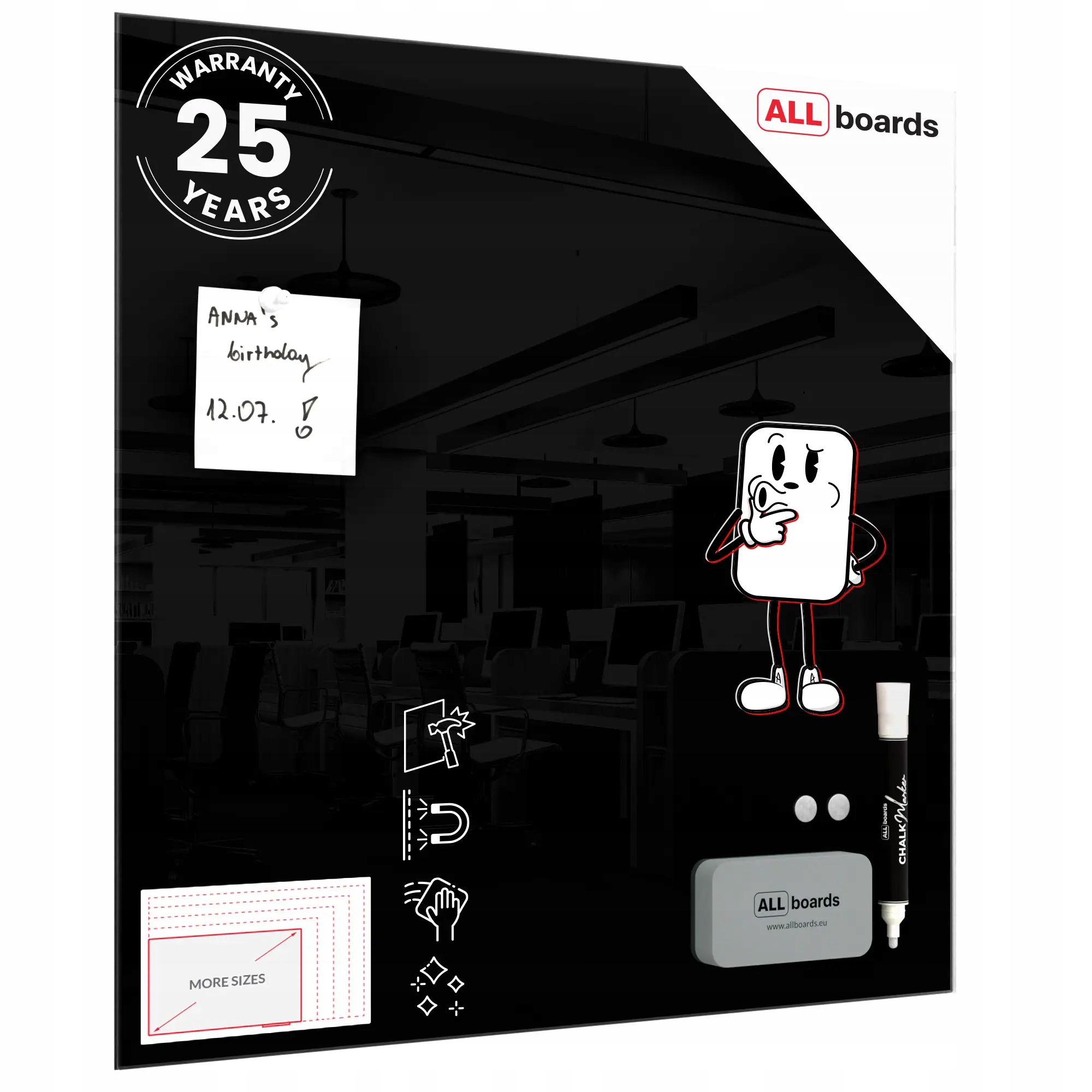 Tablica magnetyczna szklana Czarna 50x50 cm