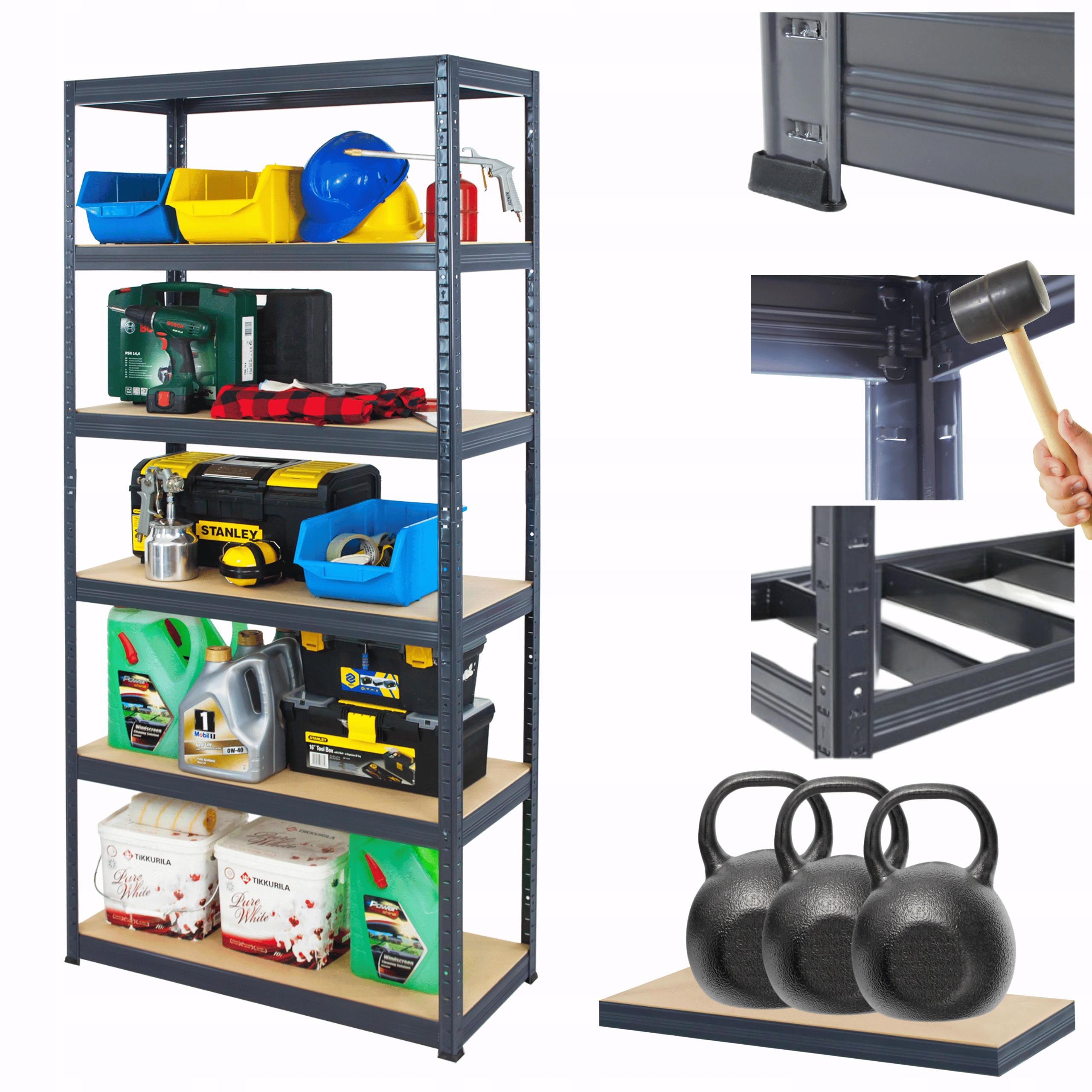 Kovový skladovací regál Premium Helios 213x90x60 cm 6Px350 kg Pevný