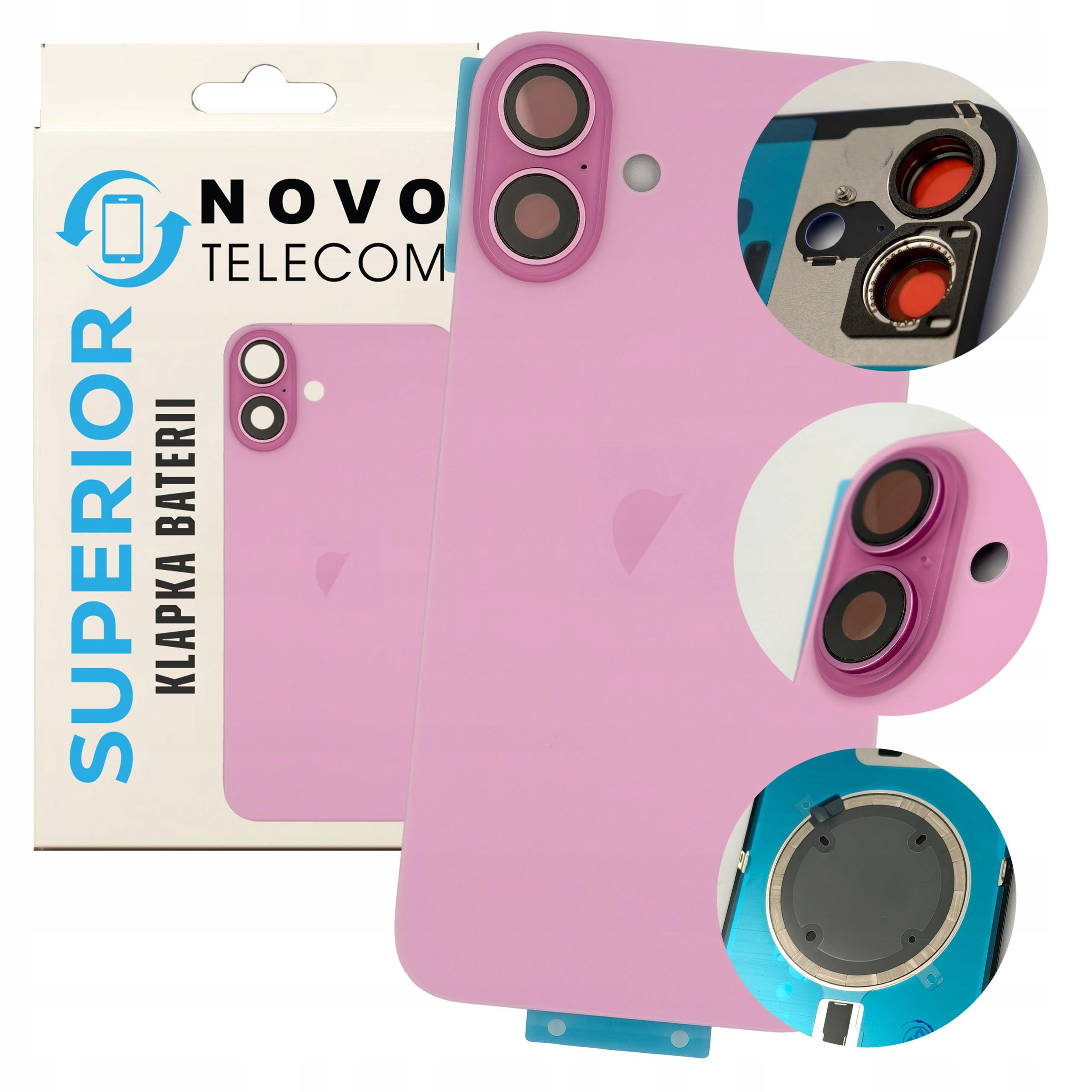 Klapka Baterii Różowa do iPhone 16 Plus Plecki Szkło Panel Tył