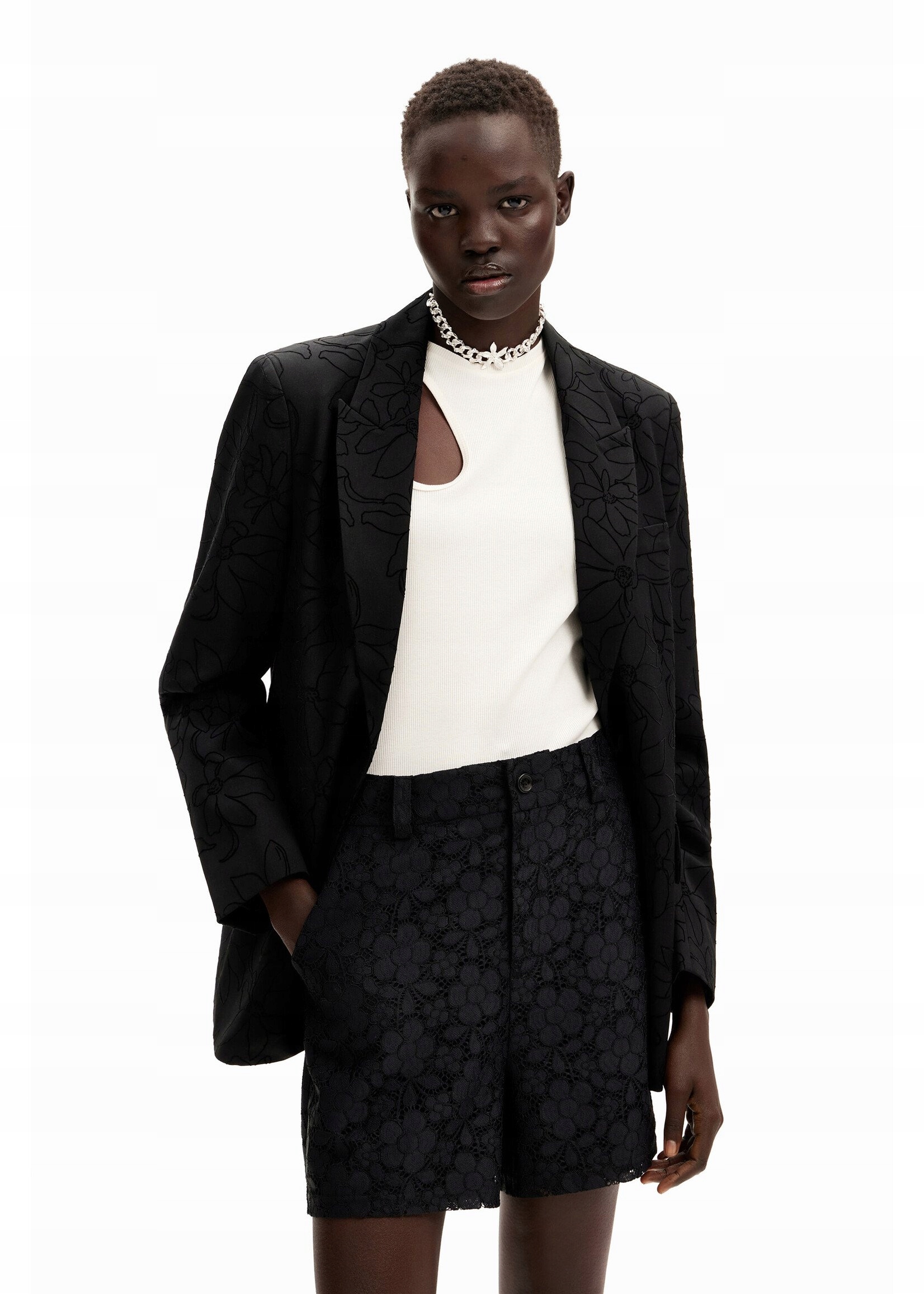 Desigual Černé Krajkové Kraťasy (42)